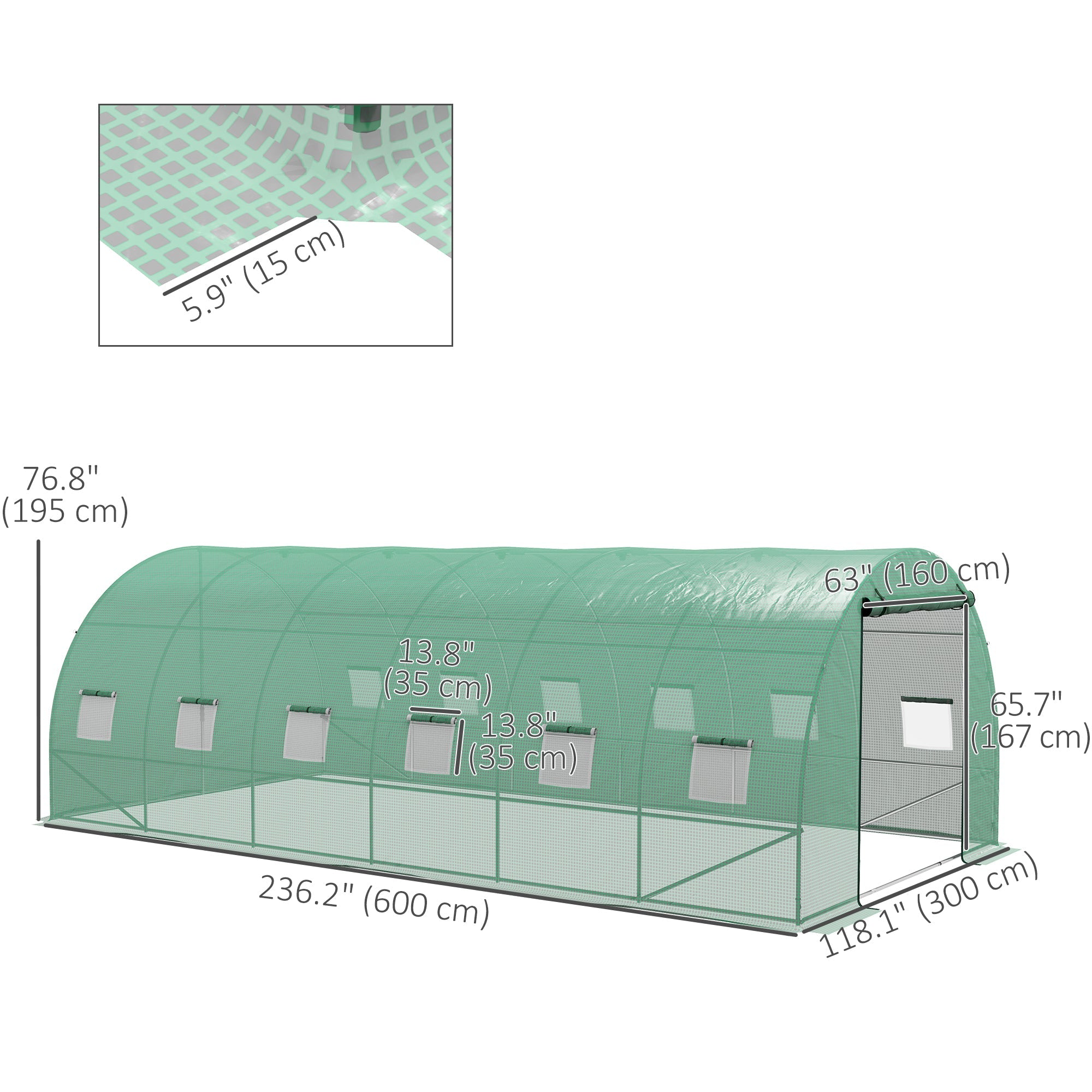 Outsunny 20'x10' Walk-In Greenhouse Sprinkler System Tunnel Wide Roll-Up Door 12 Mesh Windows Green