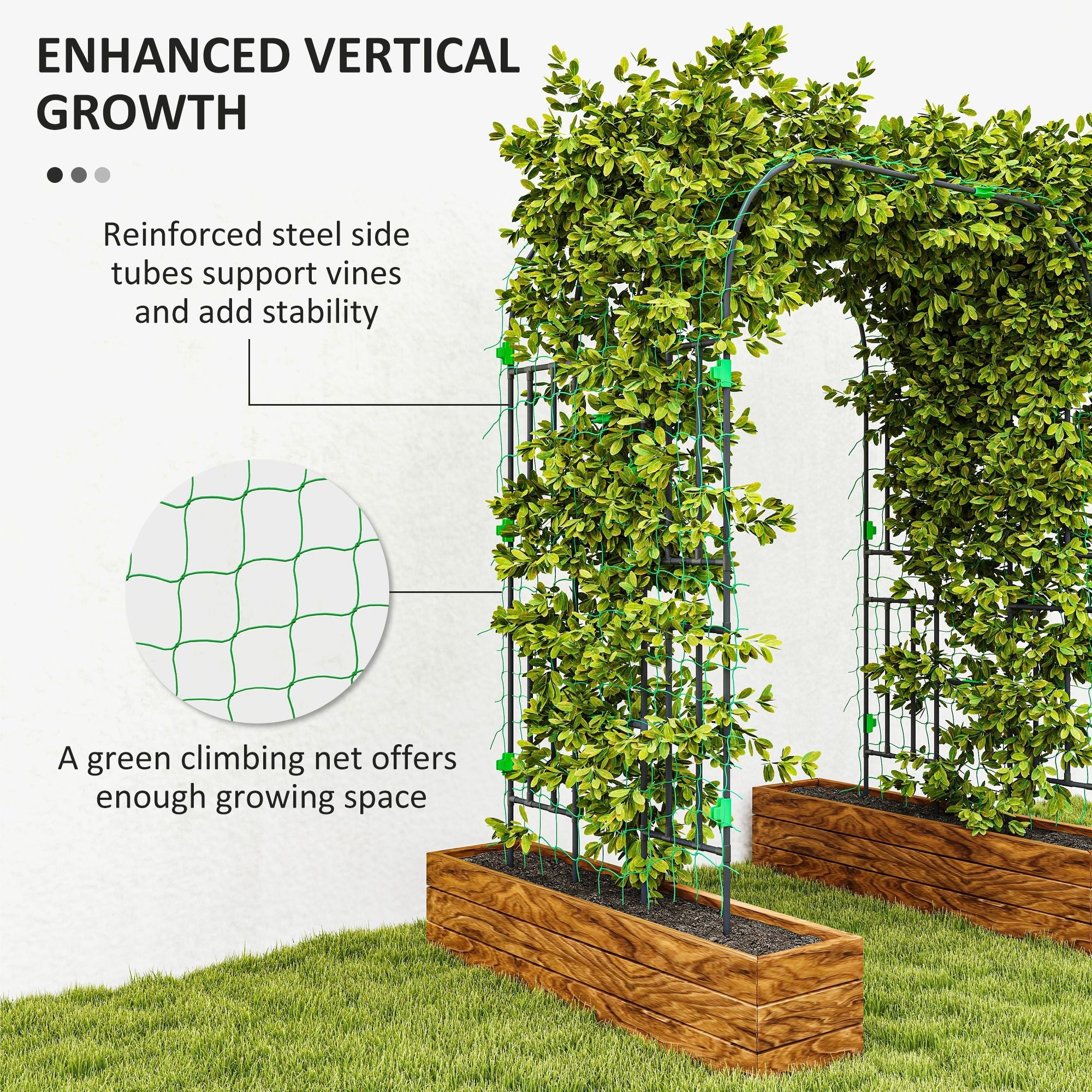 Outsunny Arched Garden Trellis, 8 FT Tall Metal Plant Trellis Support with Trellis Netting for Climbing Plants