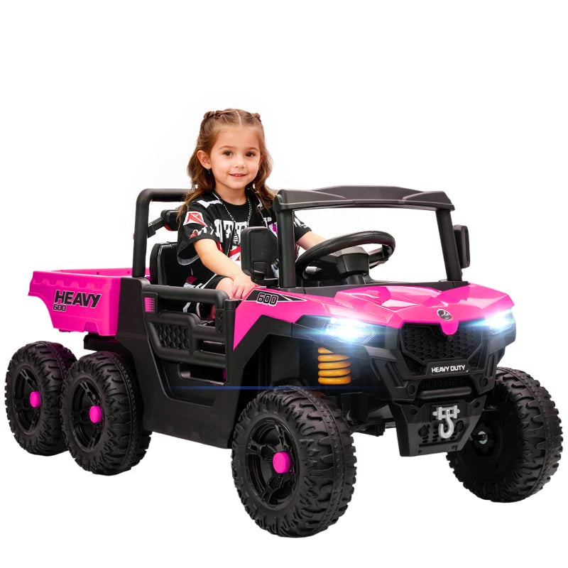 Qaba 24V 4WD Kids Ride On Truck with 6 Wheels Electric Ride On Car with Remote, Dump Bed for 3-8 Years, Pink