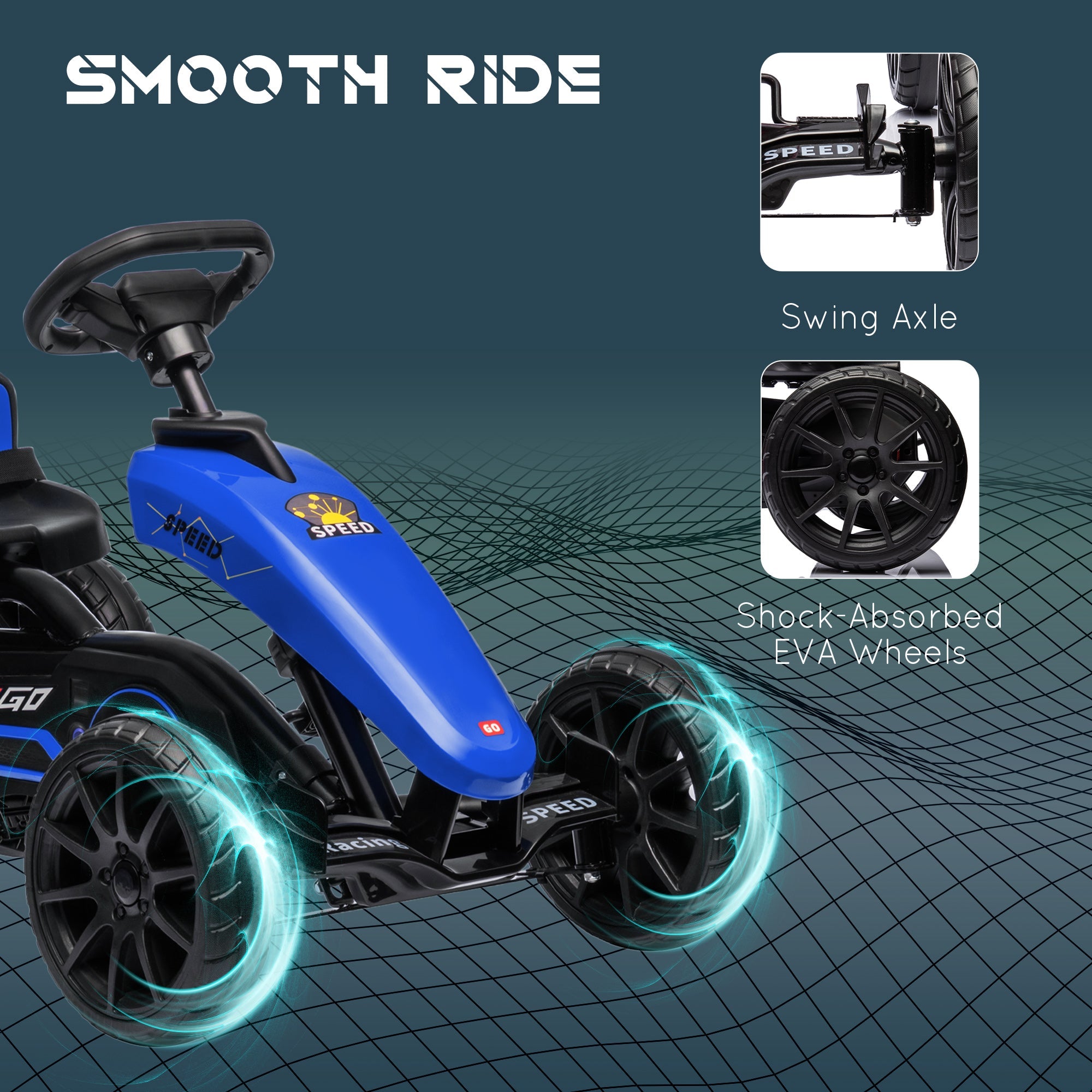 Aosom Kids Pedal Go Kart with Adjustable Seat Swing Axle Handbrake Blue EVA Wheels Foot Racer