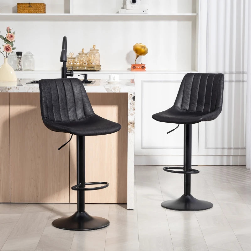 Counter Height Bar Stools Set of 2, Adjustable Height Bar Chairs with Swivel Seat, Leathaire Upholstery, Black