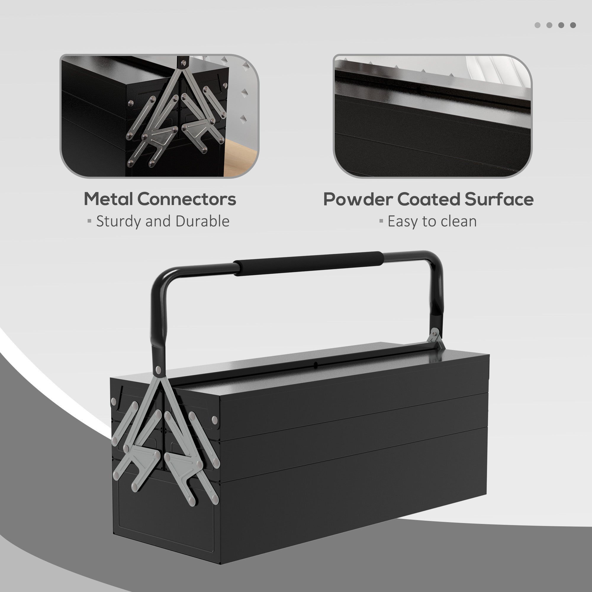 DURHAND 22" inches Metal Tool Box, Portable 5-Tray Cantilever Steel Tool Chest Cabinet, Black