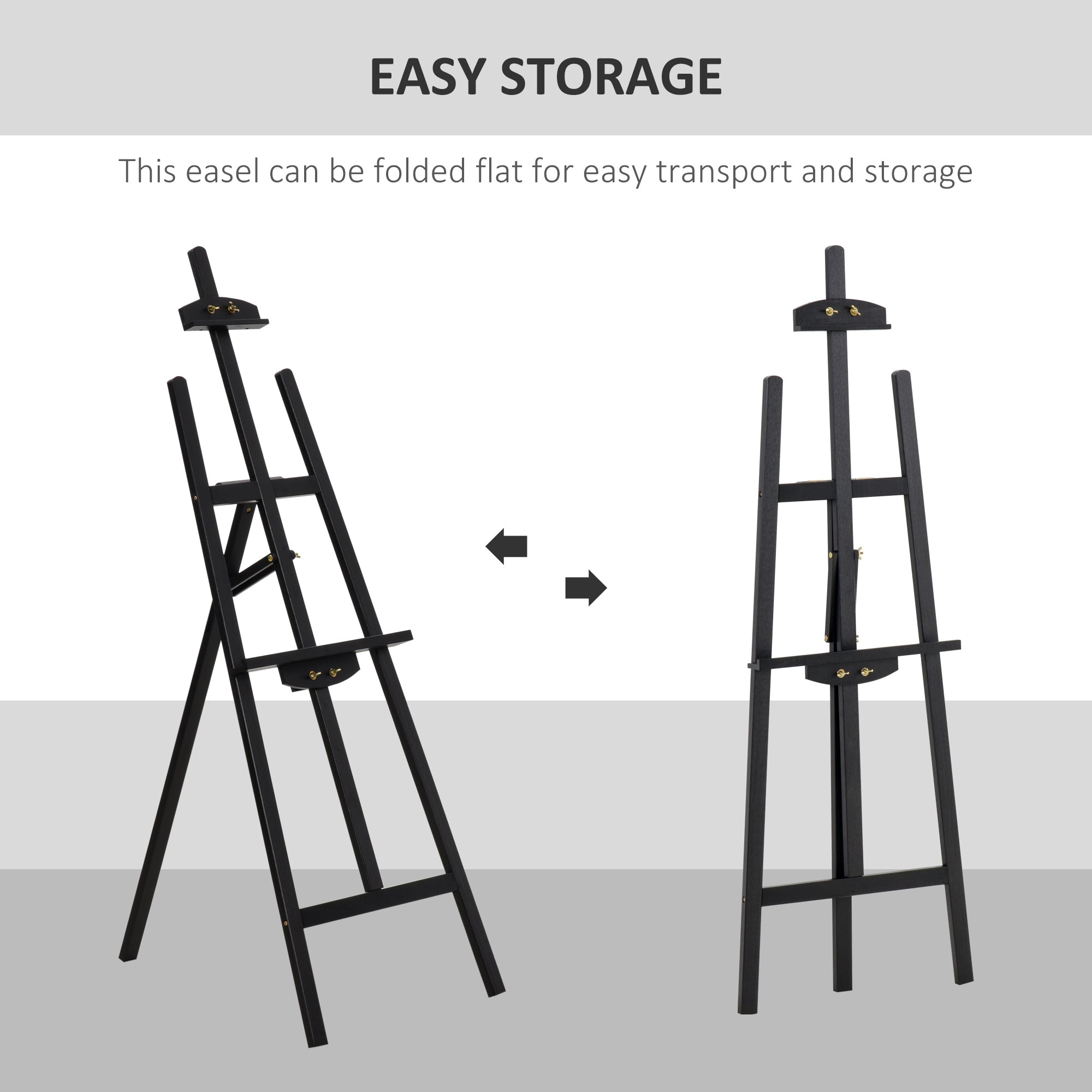 HOMCOM Art Easel Stand 55" Beech Wood Adjustable Folding Tilts 90° Sturdy Material Black Artist Studio