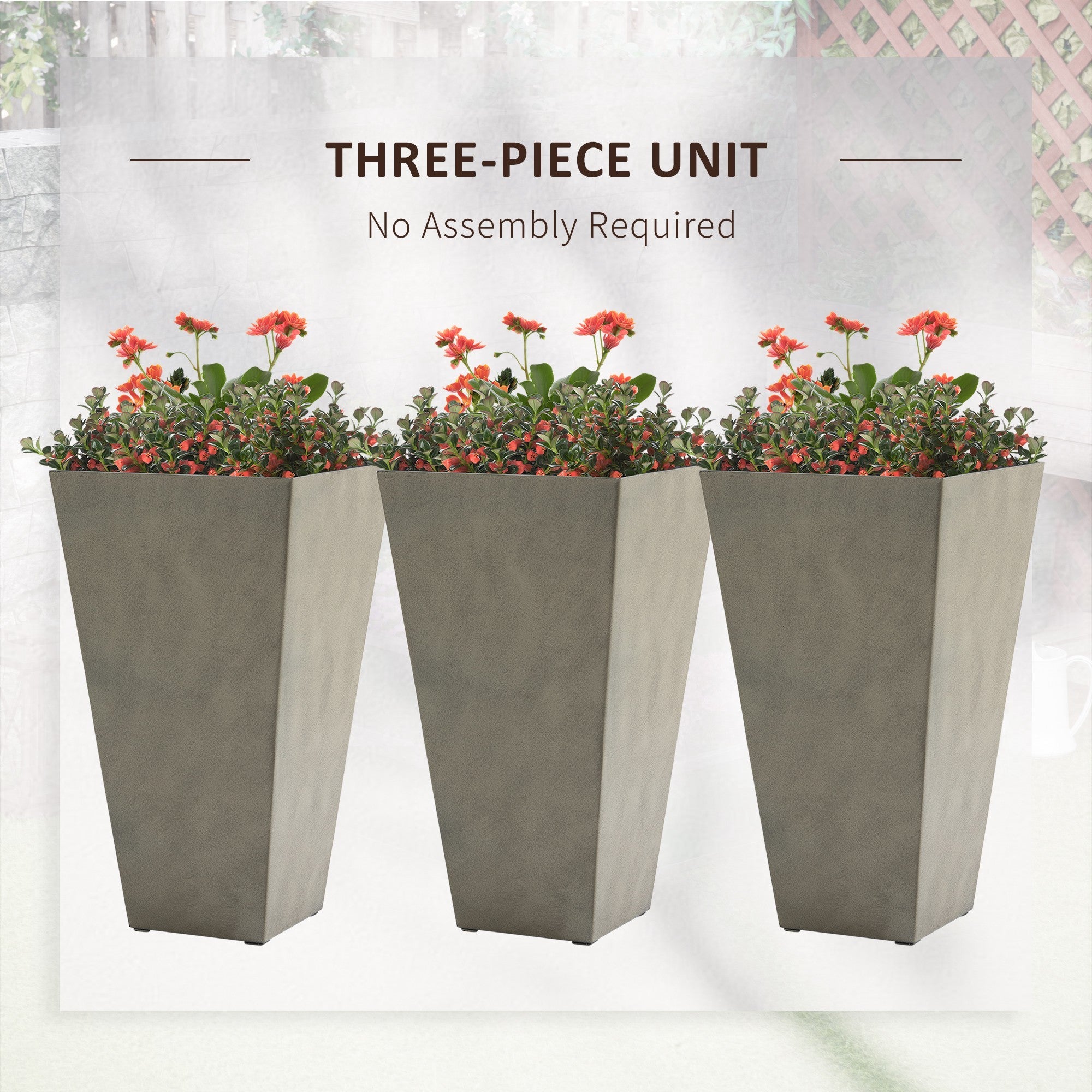 Outsunny 28" Tall Garden Plastic Planters, Outdoor and Indoor Flower Pots, Set of 3 for Entryway, Patio, Yard, Mixed Grey