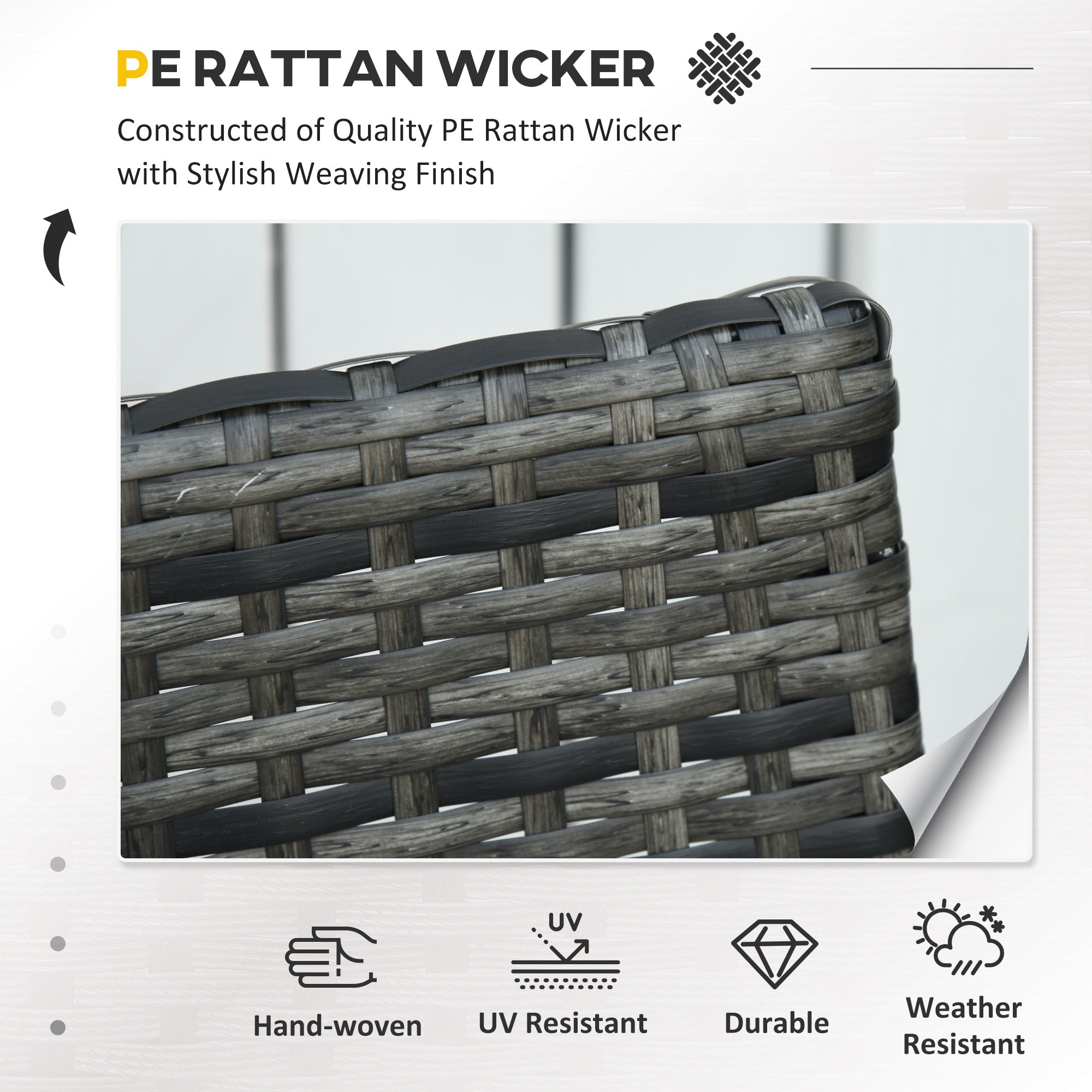 Outsunny 3 Pieces Patio Bistro Set, Outdoor PE Rattan Garden Porch Furniture w/ Cushioned Chairs & Tea Table Patio Furniture, Grey