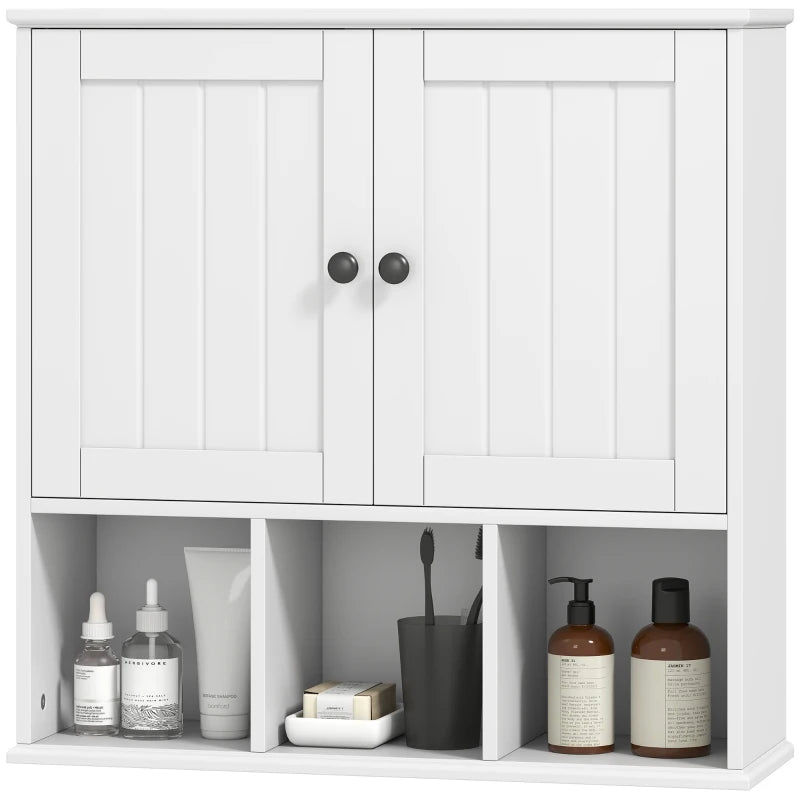 Farmhouse Bathroom Wall Cabinet, Wall Mounted Medicine Cabinet with Adjustable Shelf, Open Compartments, White