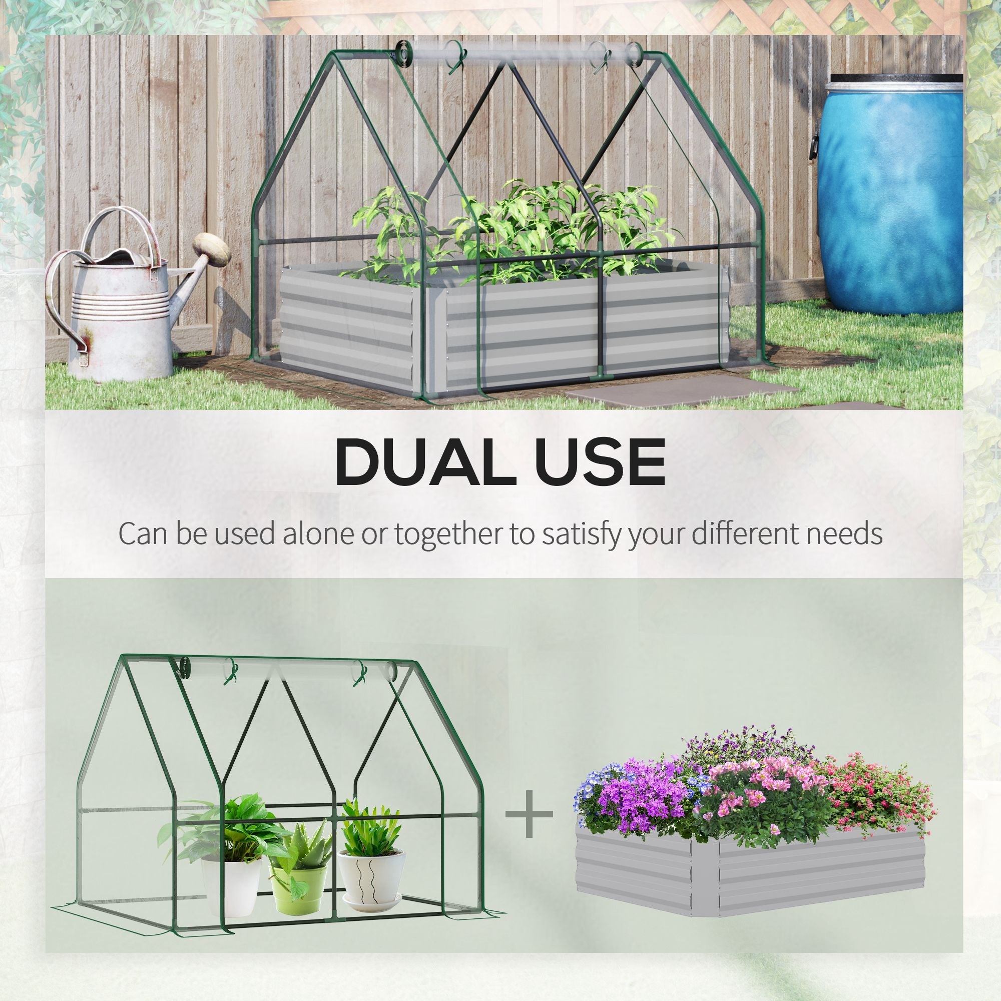 Outsunny Raised Garden Oasis: Outdoor Raised Garden Bed with Greenhouse Cover and Roll Up Door for Plant Growth, 50"x37.4"x36.2", Clear