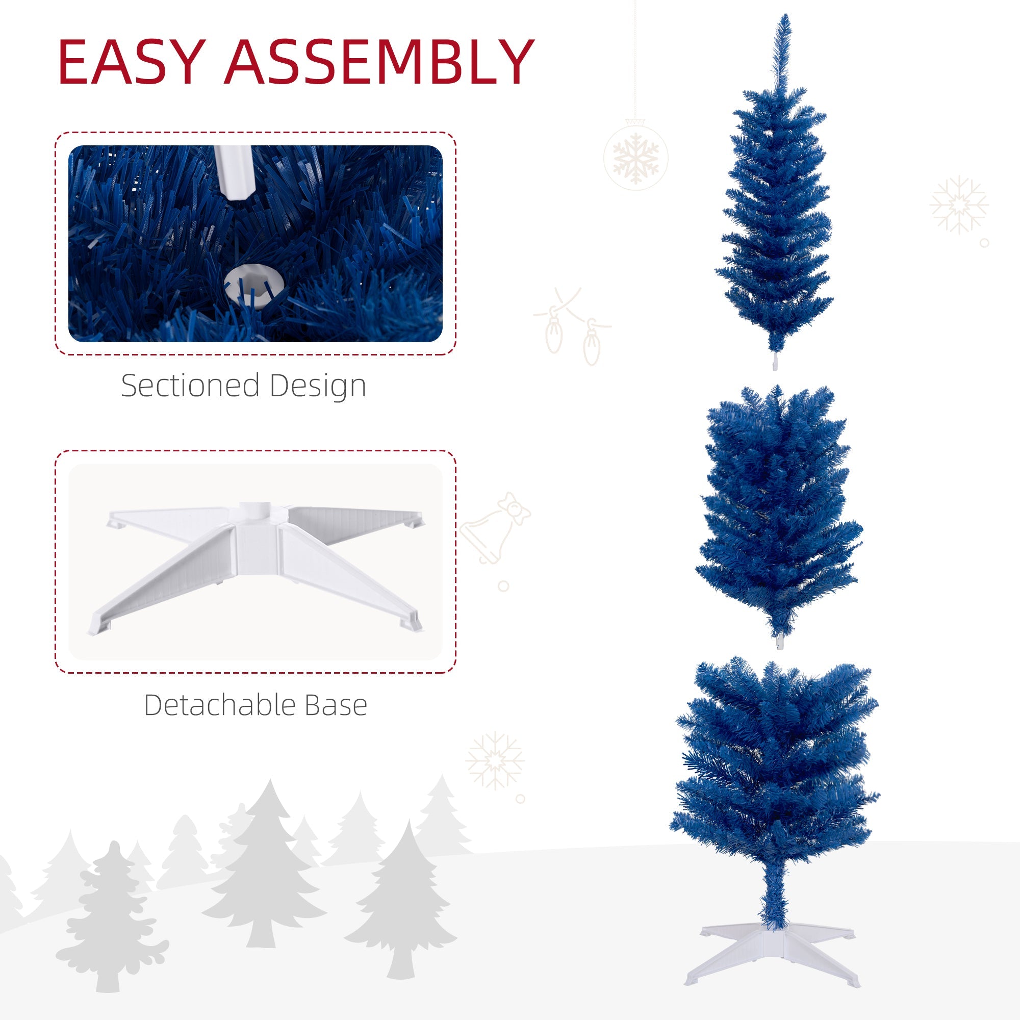 HOMCOM 7ft Artificial Christmas Tree, Pencil Christmas Tree for Xmas Holiday Decor, Deep Blue