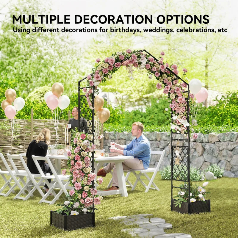 Garden Arch Outdoor Trellis Arbor with 2 Planter Boxes, 90.6" x 15.7" x 88.2", Black