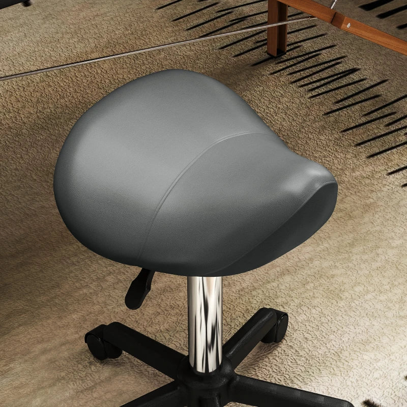 Saddle Stool, Adjustable Rolling Stool, Grey