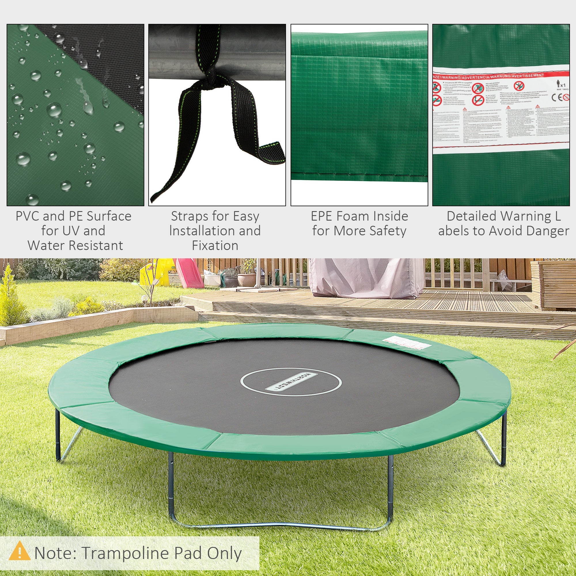 Soozier Φ8ft Trampoline Safety Pad Spring Cover Replacement Bounce Jump EPE Foam Protection Green
