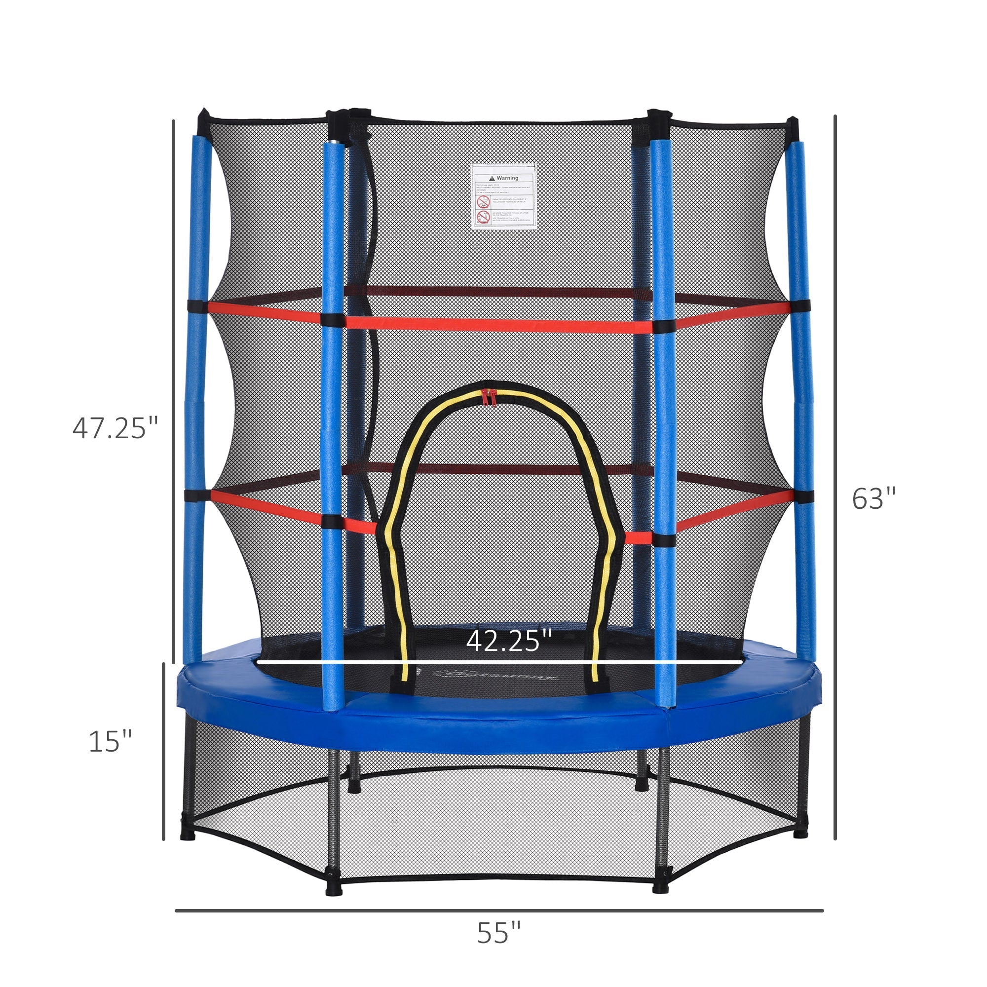Outsunny 55" Kids Trampoline Enclosure Net Steel Frame Indoor Round Bouncer Rebounder 3-6 Years Blue Toy