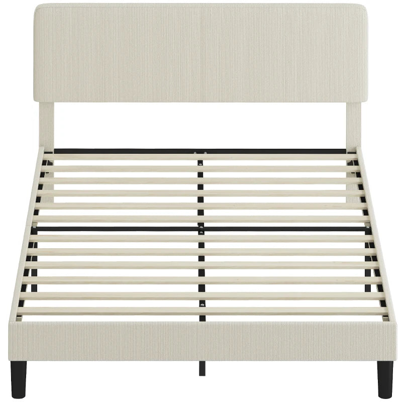 Queen Size Bed Frame with Adjustable Upholstered Headboard Platform Bed Frame Wood Slat Support Noise Free Light Grey