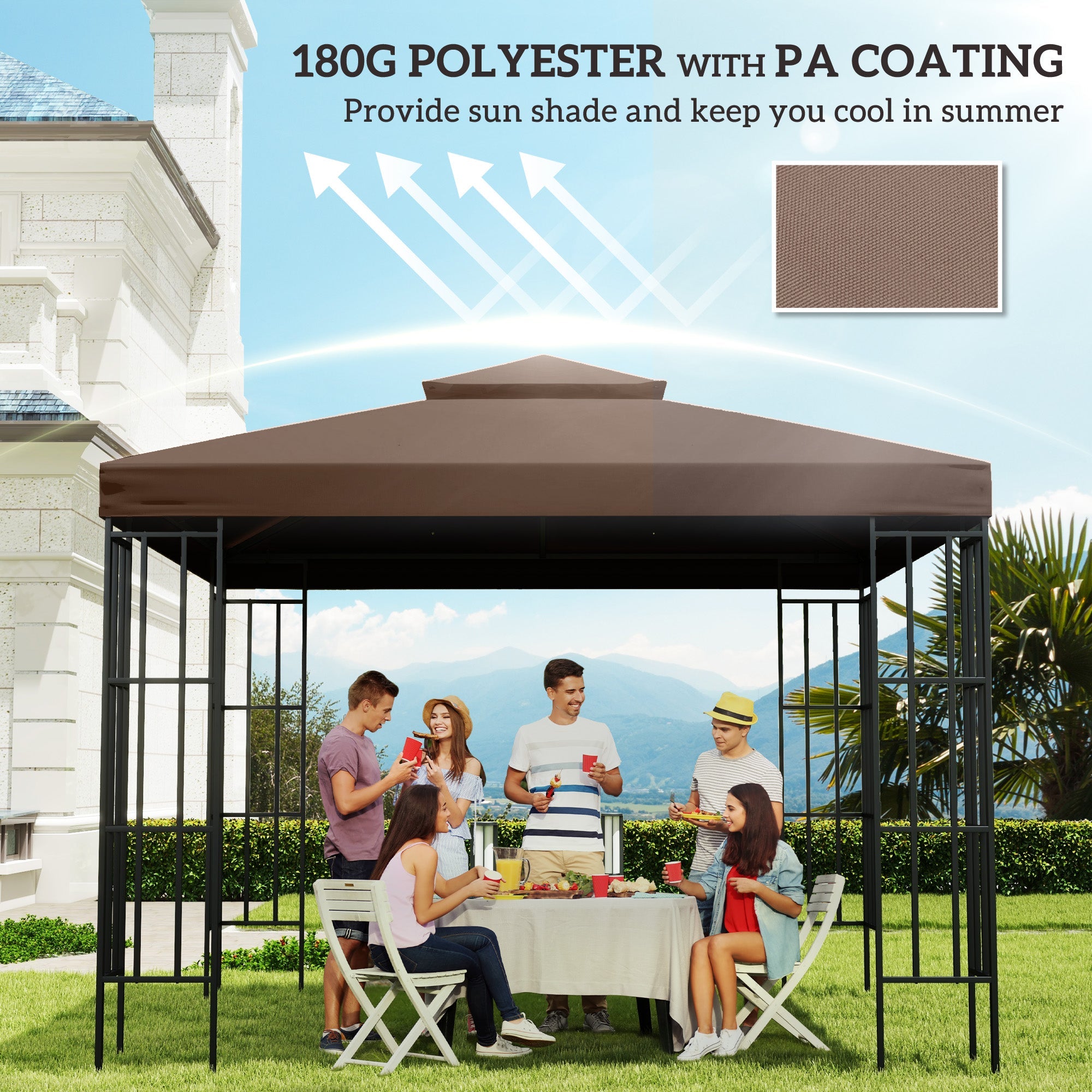 Outsunny 9.8' Square Coffee 2-Tier Gazebo Canopy Replacement - Durable Outdoor Garden Sun Shade Top Cover