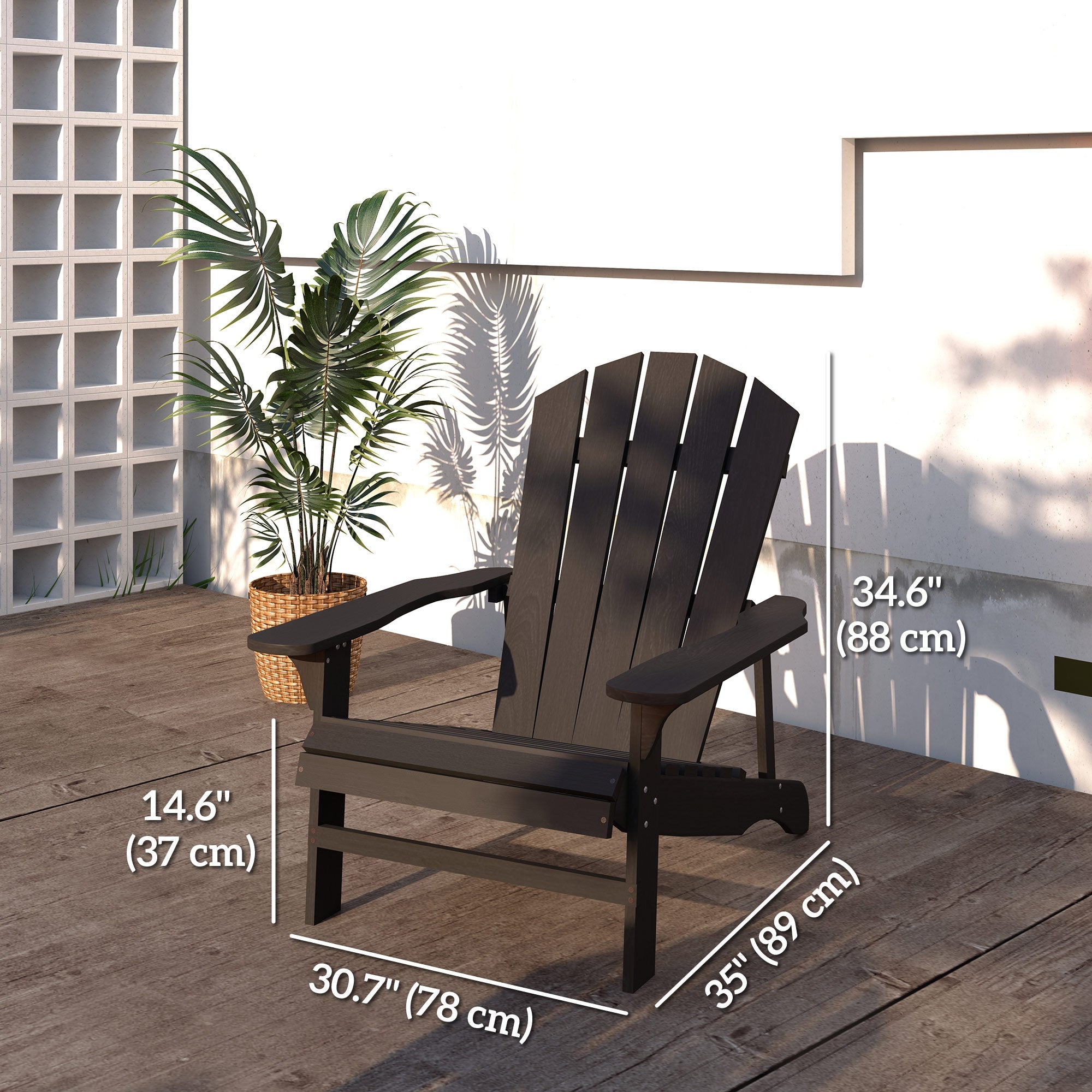 Outsunny Wood Adirondack Chair, Outdoor Patio Muskoka Chair with Slatted Design for Deck, Garden, Backyard, Fire Pit, Black