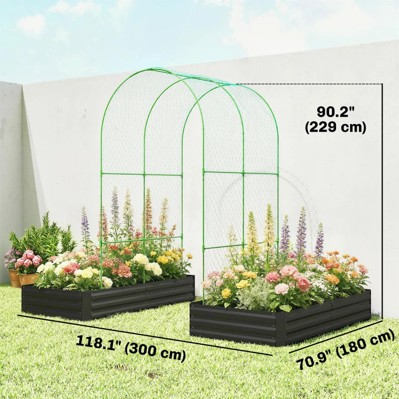 Metal Raised Garden Bed with Trellis, Galvanized Garden Bed Kit Outdoor Garden Box with Trellis, Black