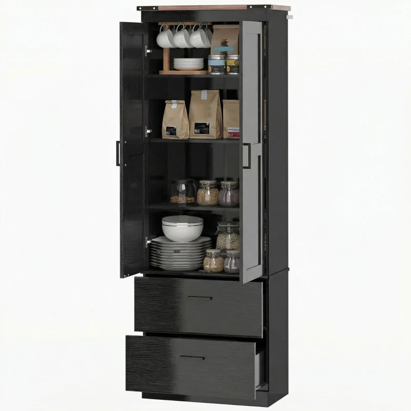 67" Tall Kitchen Pantry Storage Cabinet, Kitchen Pantry Cabinet with Doors, Drawers and Adjustable Shelves, Black