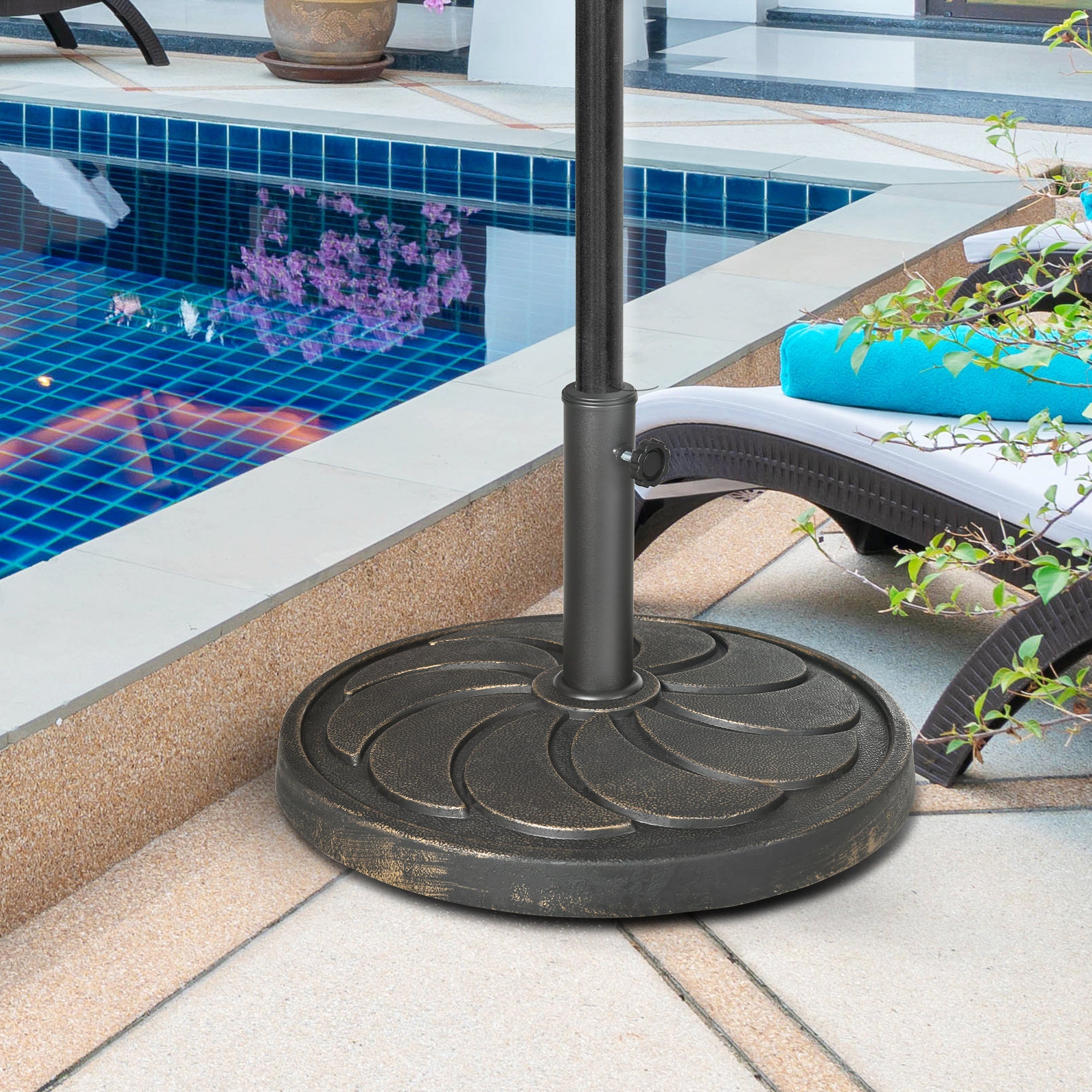 Outsunny 40lb Patio Umbrella Base: Heavy Duty 21" Round Resin Stand for Outdoor Use, Bronze