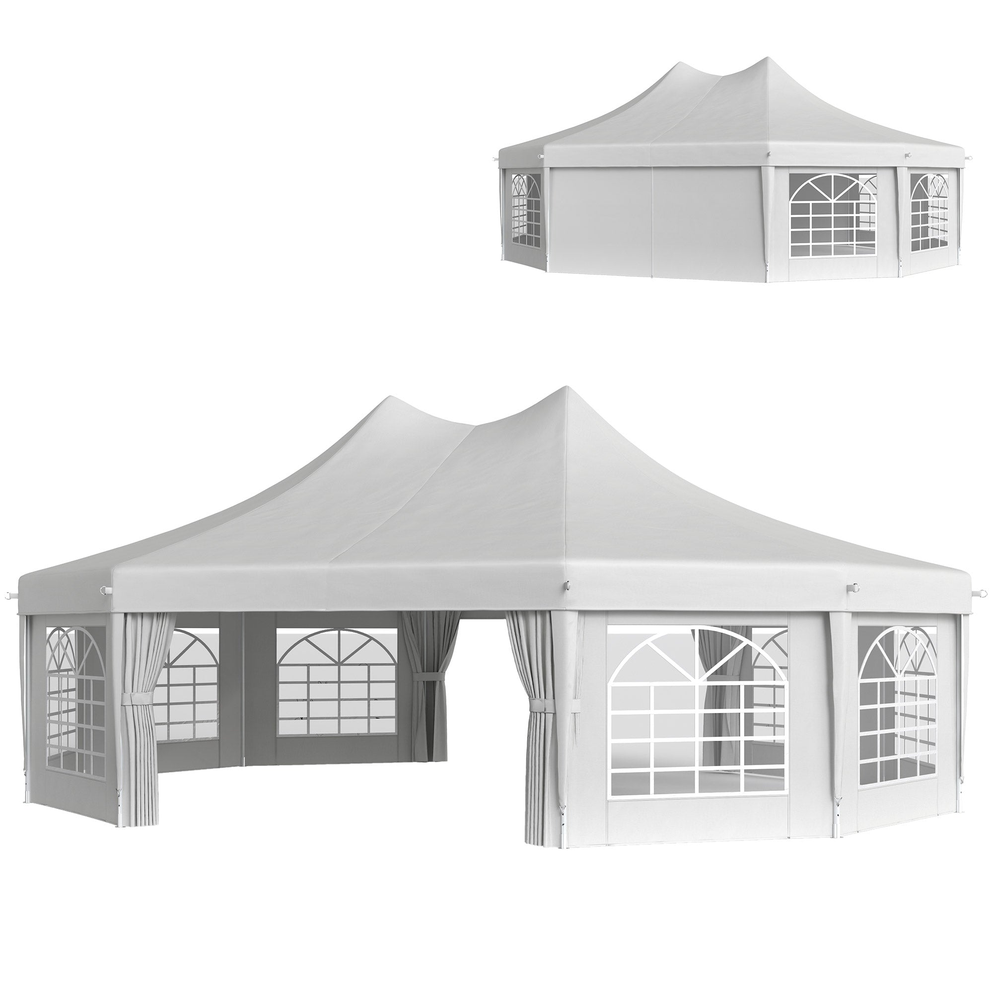 Outsunny 29x21ft High Peak Decagonal Wedding Event Party Tent Gazebo Canopy w/ 10 Removable Walls White