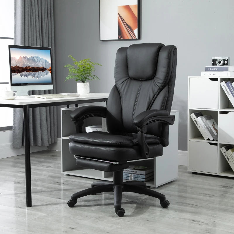 Office Chair High Back 6-Point Vibration Massage Reclining 360° Swivel Height Adjustable with Retractable Footrest