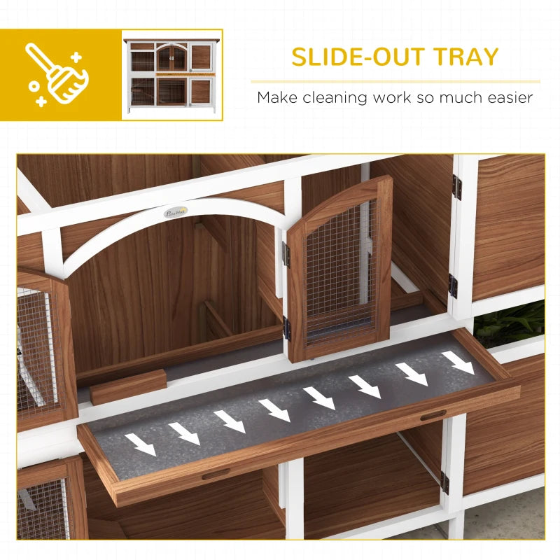 Two-Tier Wooden Rabbit Hutch with Openable Roof, Slide-Out Tray
