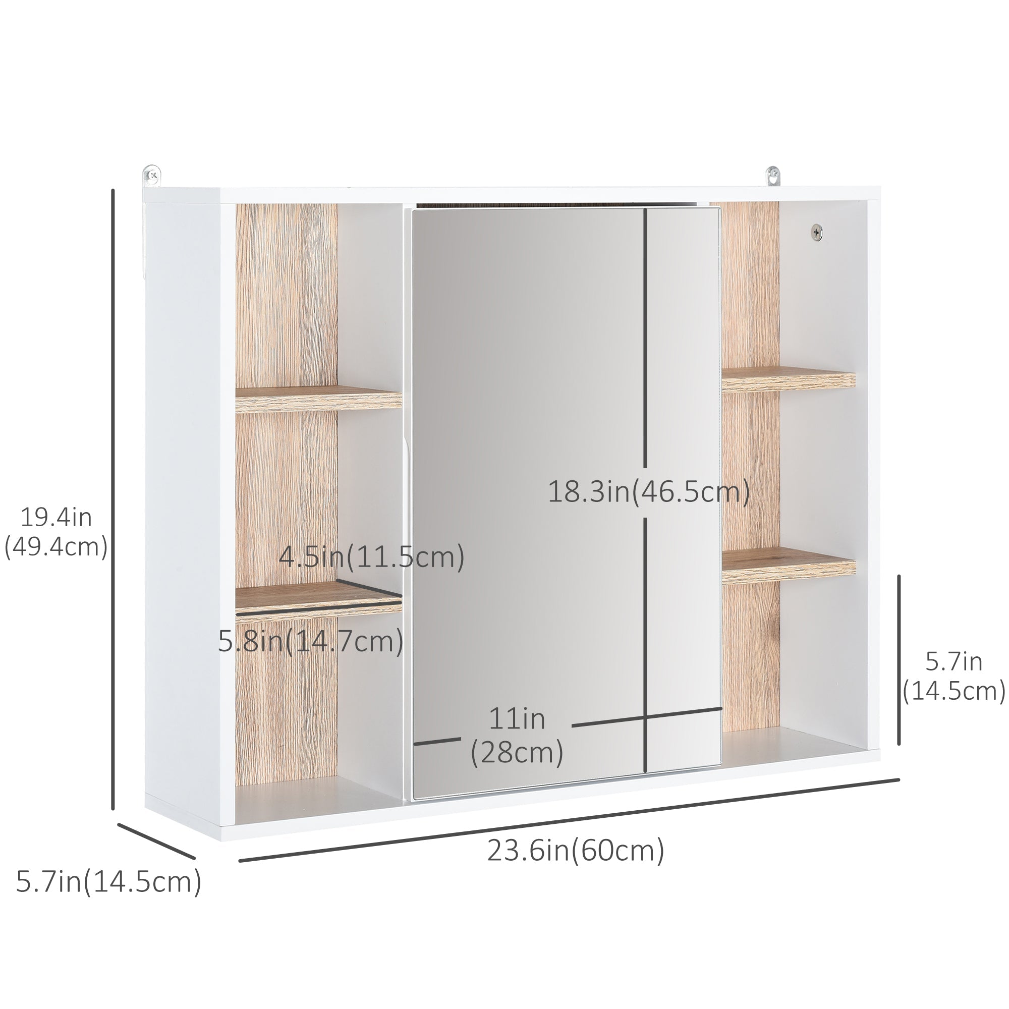 HOMCOM White Oak Over Toilet Cabinet: Wall Mounted Bathroom Storage with Mirrored Door for Organized Essentials