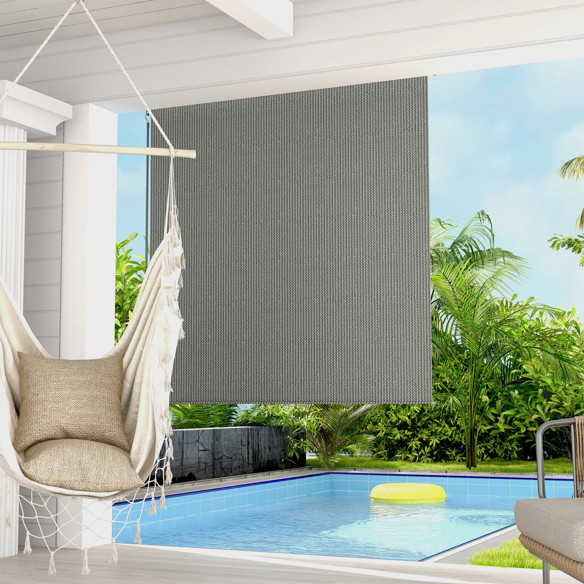 Outsunny 6' x 6' Patio Door Blinds, Outdoor Roller Shades, Cordless Roll Up Shade for Porch Gazebo, Dark Grey