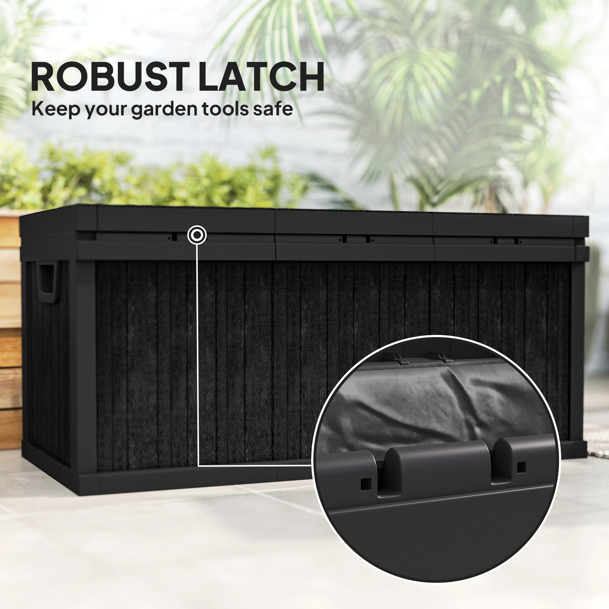 Outsunny 70 Gallon Deck Box, Resin Outdoor Storage Box with Handles, Waterproof Storage Container for Garden Tools, Black