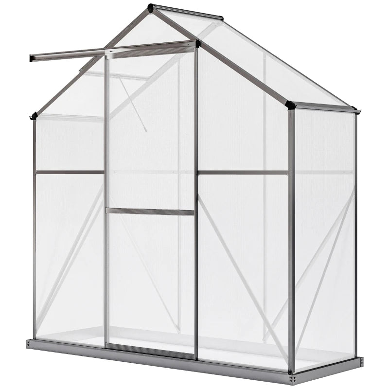 6' x 2.5' Walk-in Polycarbonate Greenhouse Aluminium Green House with Sliding Door, 5-Level Roof Vent, Rain Gutter