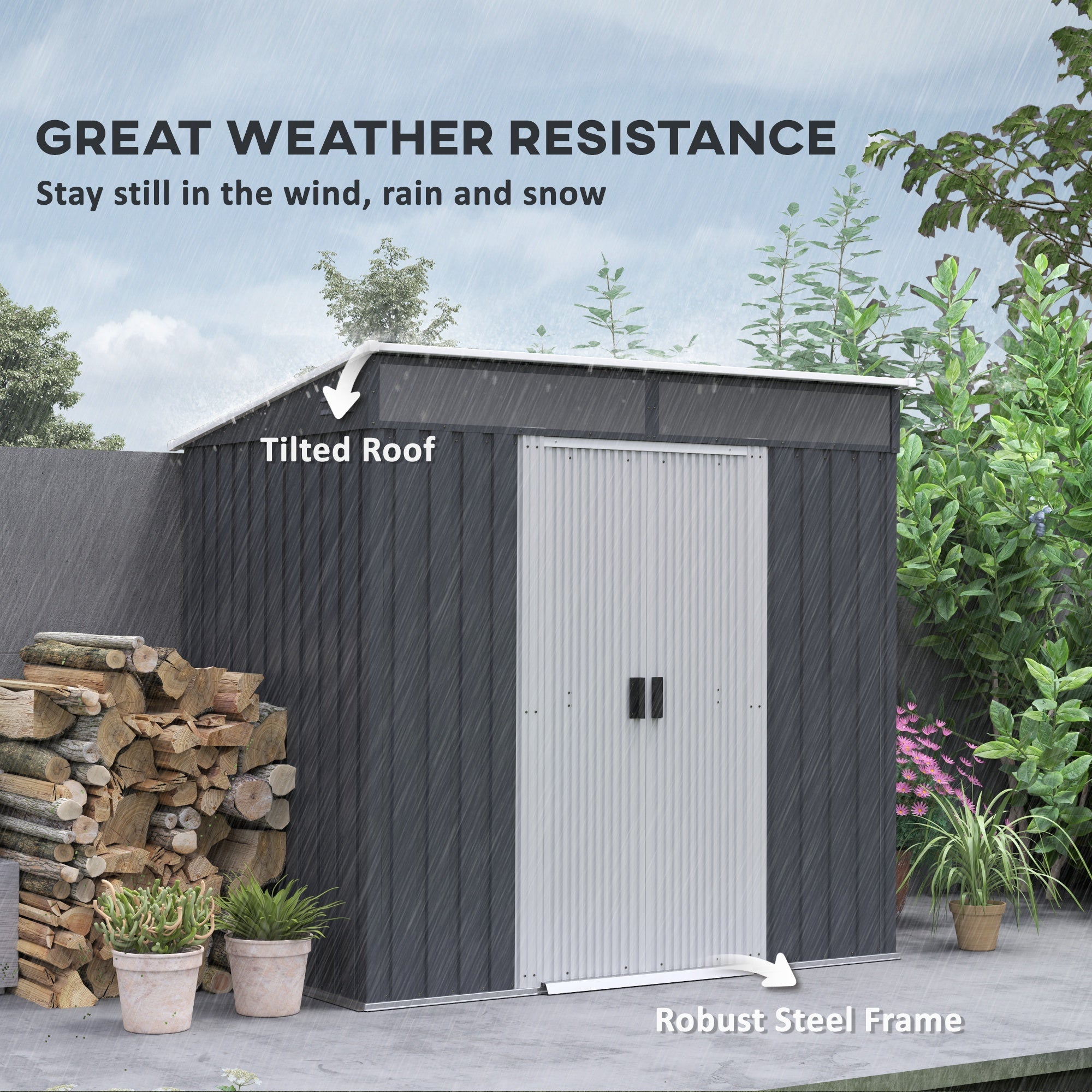 Outsunny 6.5x4FT Metal Shed - Galvanized, Lockable Storage with Sliding Doors & Vents in Grey, Ideal for Garden Tools