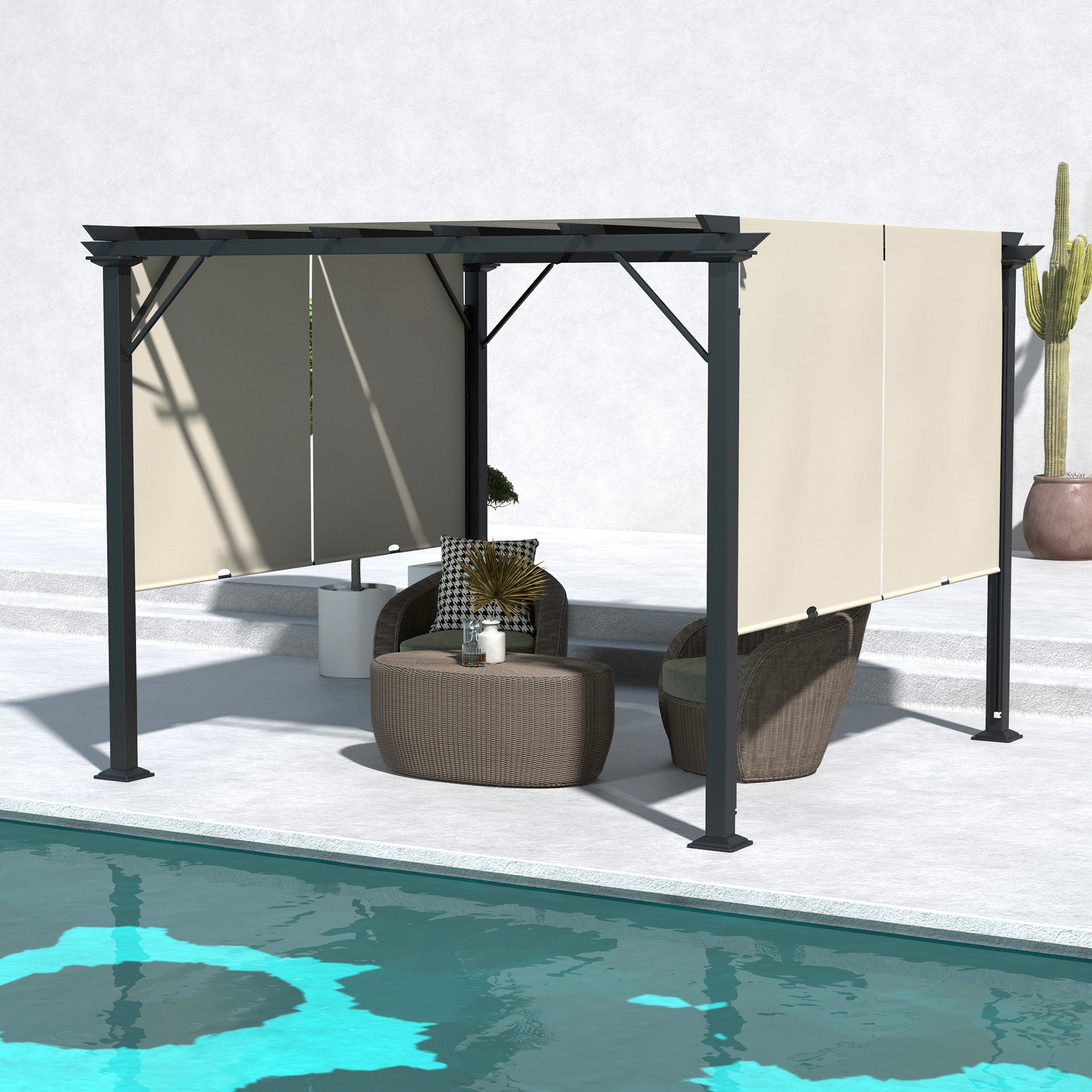 Outsunny 10' x 10' Retractable Pergola Canopy for Backyard, Beige