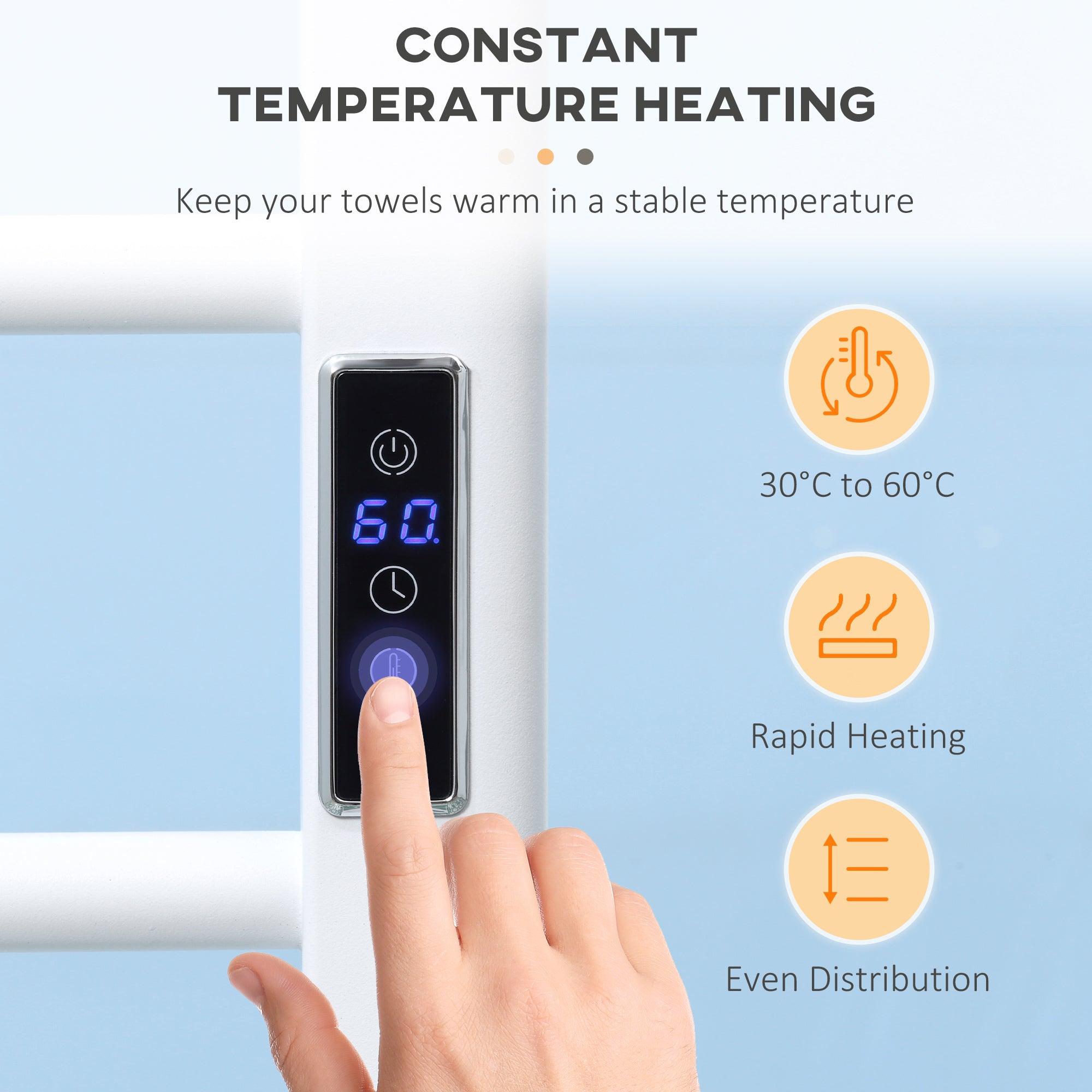 HOMCOM Electric Towel Warmer: 8-Bar Bathroom Heated Rail with Timer, LED Display, Wall-Mount/Freestanding, Carbon Steel