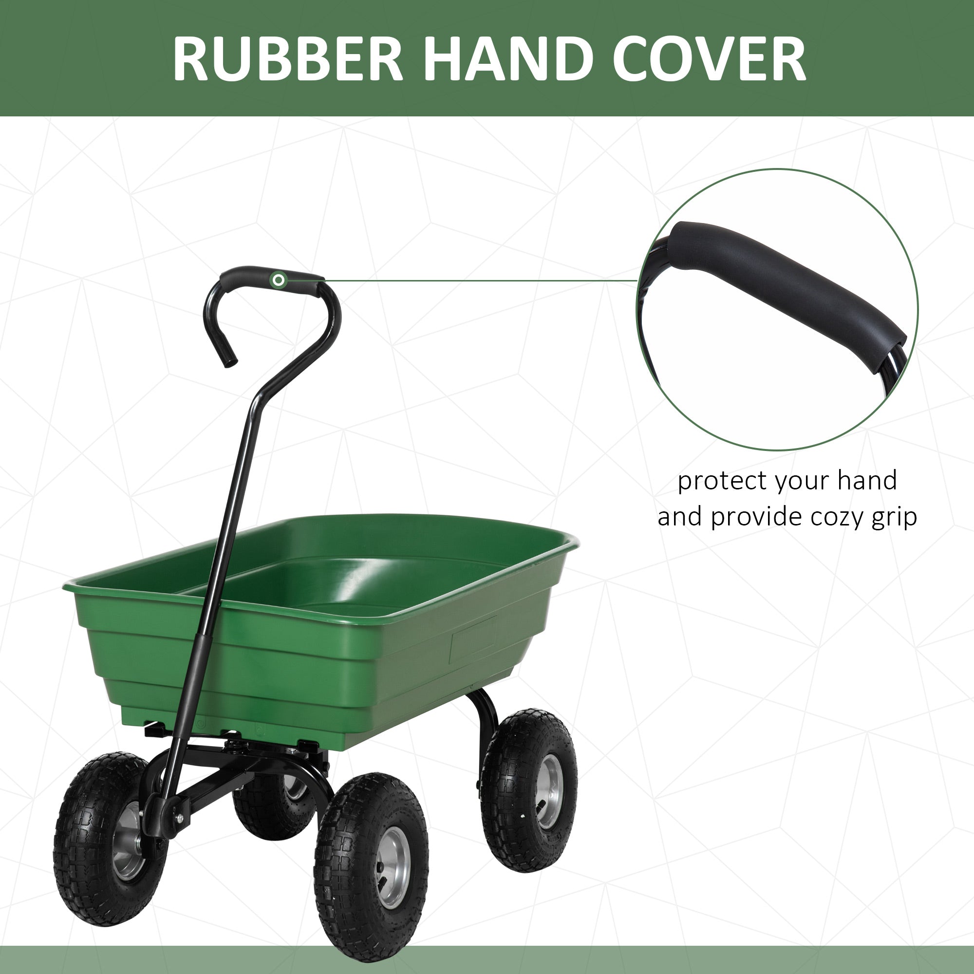 Outsunny Steel Garden Cart with Handle and 10" Pneumatic Tires, Utility Wagon Cart for Garden, Patio, Lawn, 551 lbs Capacity