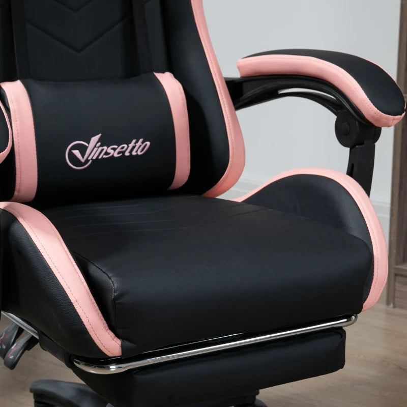 Computer Gaming Chair, PU Leather Office Desk Chair with Footrest, Swivel Wheels, 135° Reclining Back, Black
