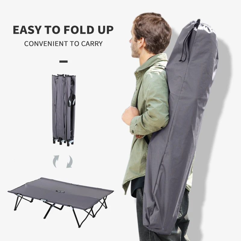 76" Two Person Folding Camping Cot Outdoor Portable Double Cot Wide Military Sleeping Bed w/ Carrying Bag Grey