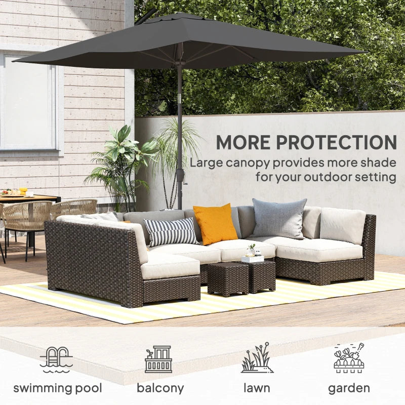 6.5x10ft Patio Umbrella, Rectangle Market Umbrella, Black
