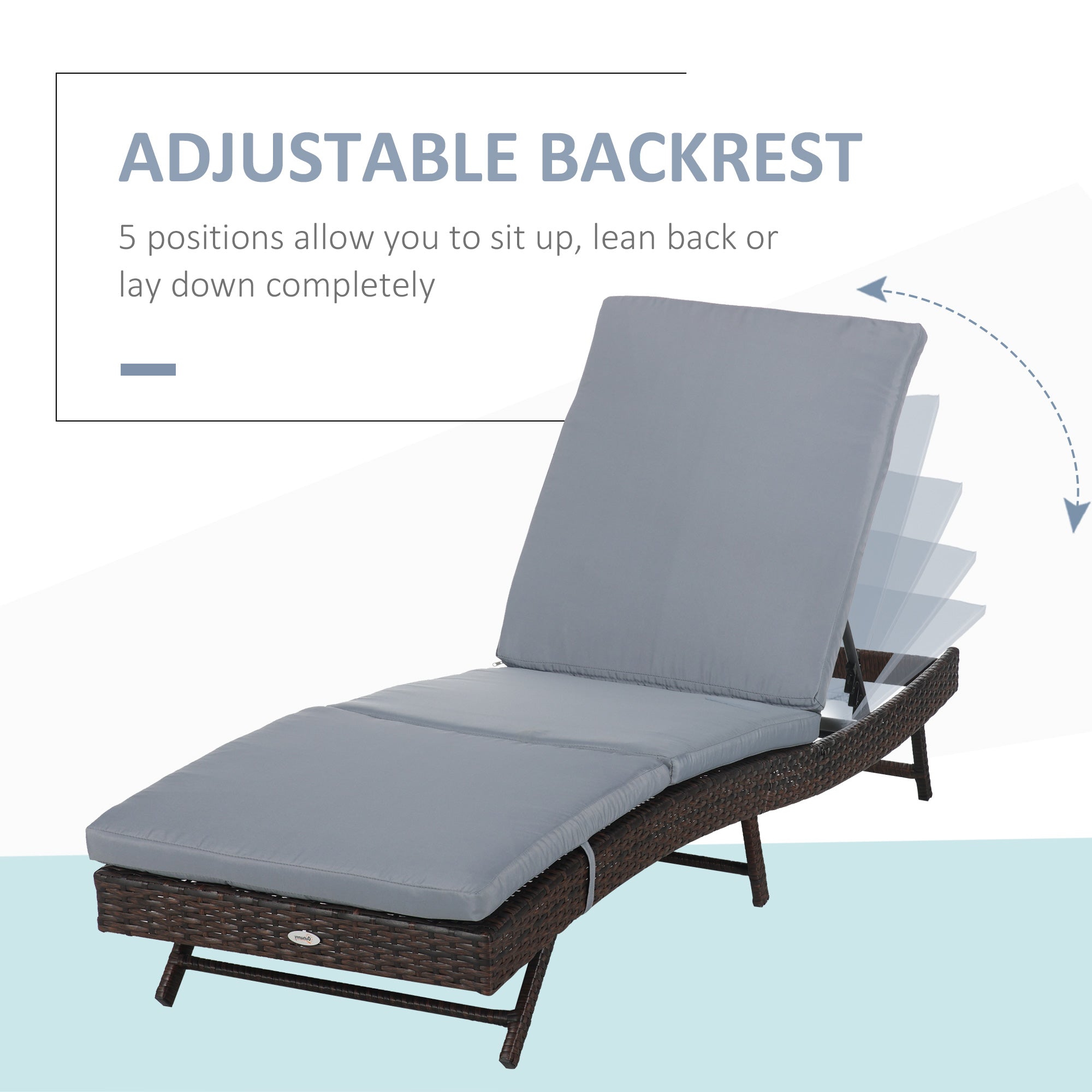 Outsunny Patio Relaxation: Outdoor Rattan Chaise Lounge Chair with 5-Position Back and Gray Cushion