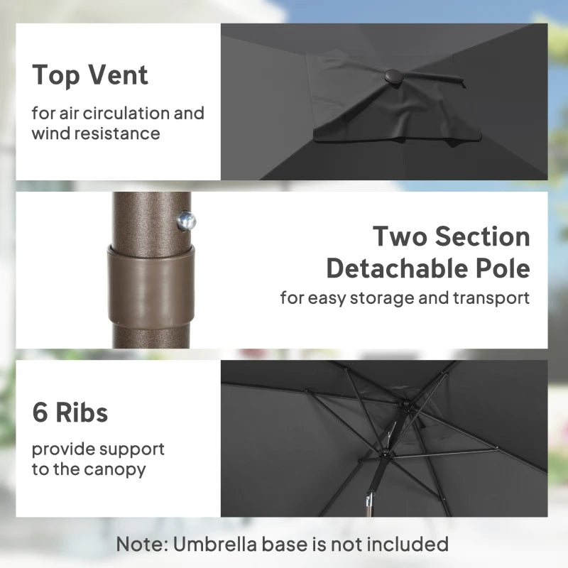 6.5x10ft Patio Umbrella, Rectangle Market Umbrella, Black