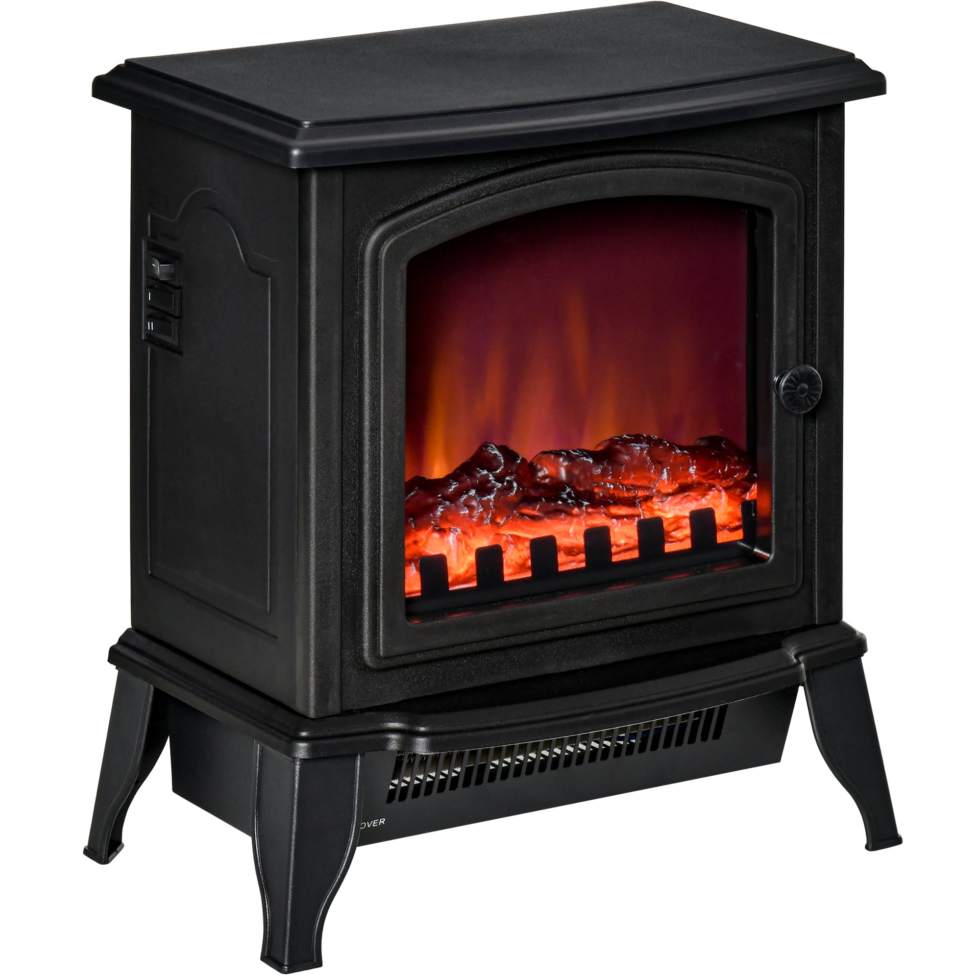 HOMCOM Electric Fireplace Heater, Freestanding Fireplace Stove with Realistic Flame Effect, 750 with 1500W, Black