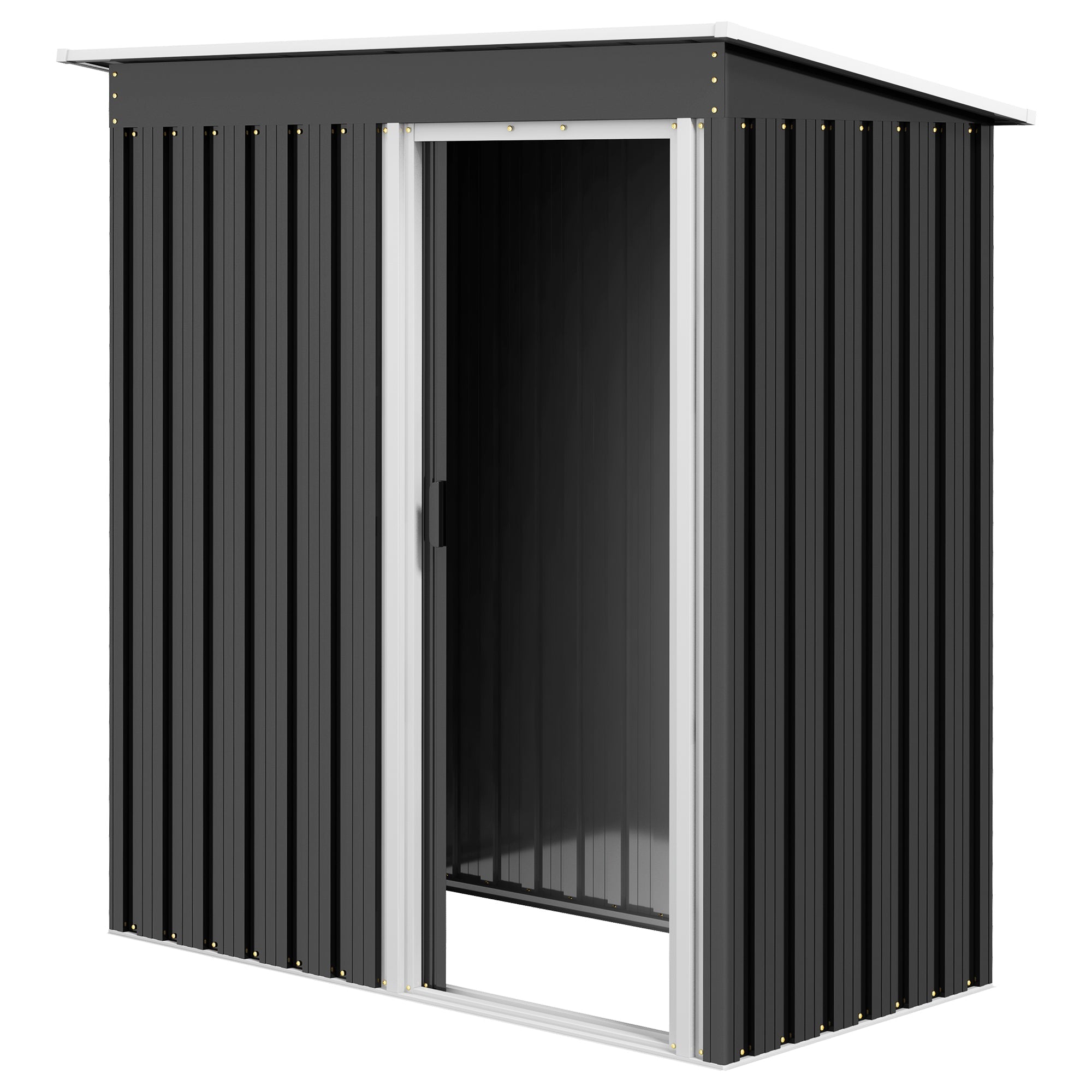 Outsunny Large Outdoor Shed 163x89x182cm Sliding Door, Sloped Roof, Sturdy Steel Frame, Tool Storage, in Black