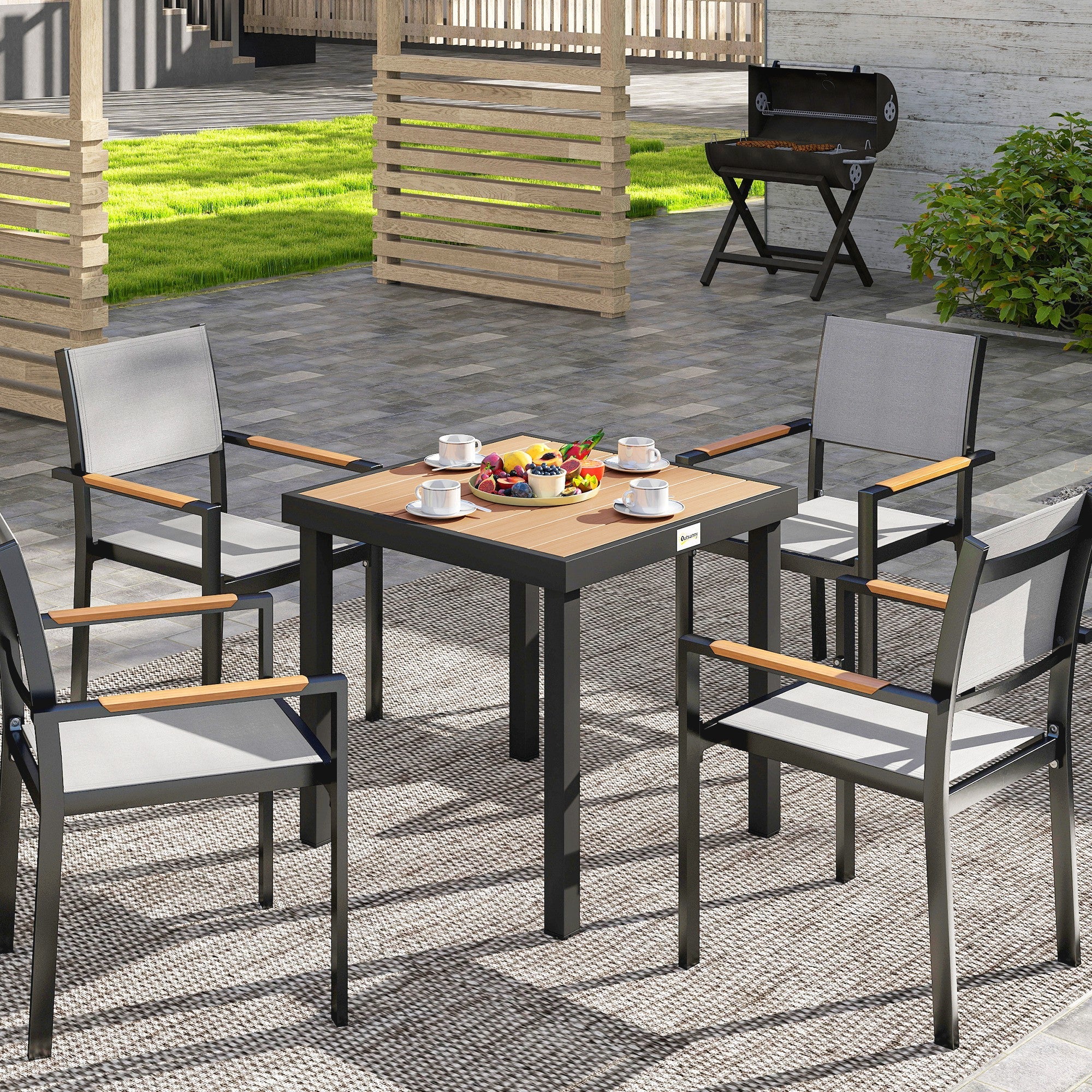 Outsunny Square Aluminum Patio Dining Table for 4 Garden Lawn Backyard Outdoor Furniture Natural