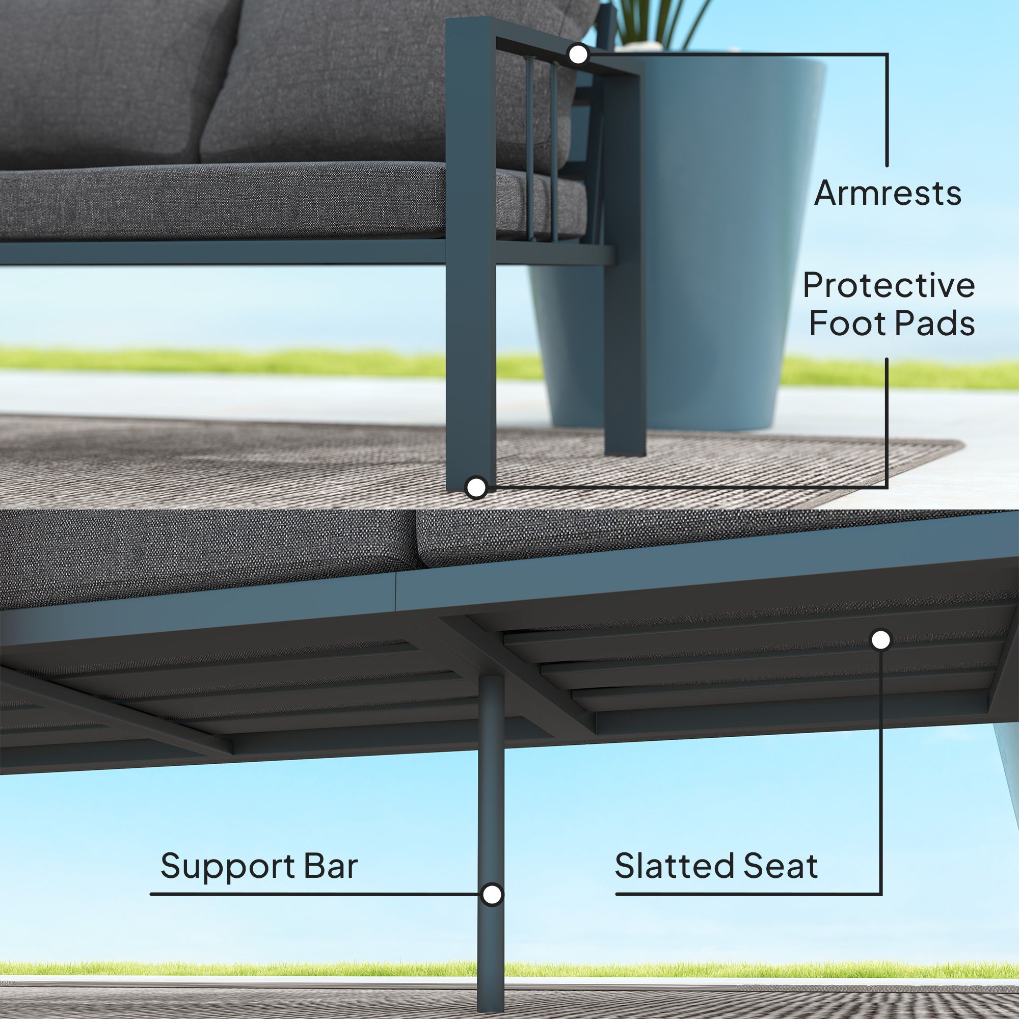 Outsunny 3-Seat Aluminum Outdoor Couch Patio Sofa with Cushions, Wide Seat, Armrests for Garden, Backyard, Balcony, Dark Grey