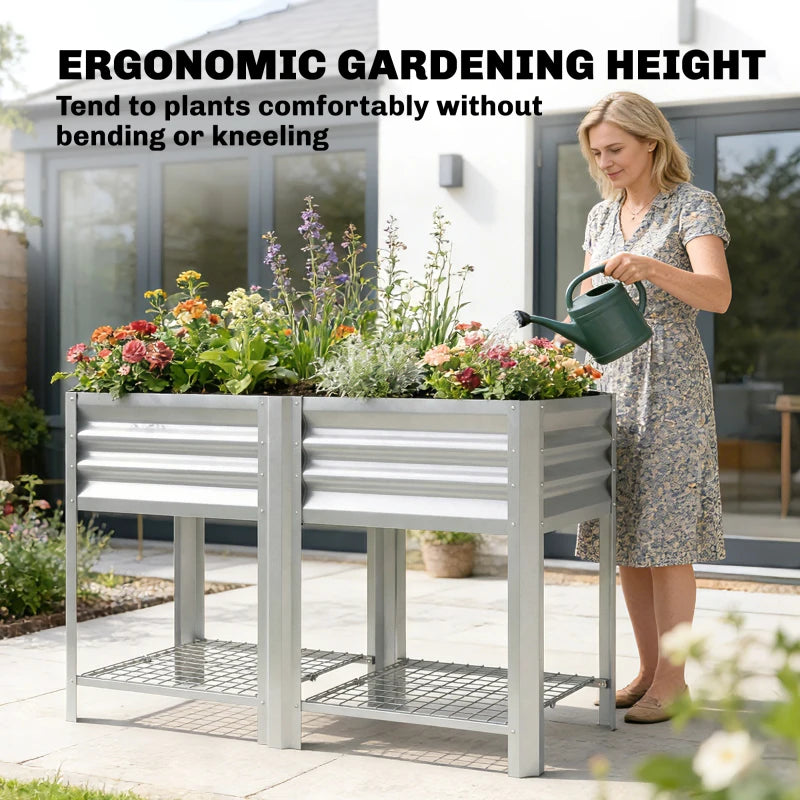 Raised Garden Bed with Legs Storage Shelf Elevated Planter Box 31.5" for Flowers Vegetables Silver