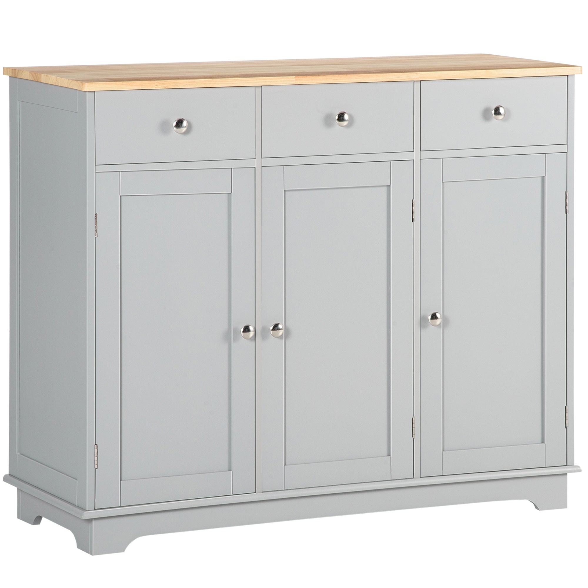 HOMCOM Modern Sideboard with Rubberwood Top Buffet Cabinet with Storage Cabinets Drawers and Adjustable Shelves for Living Room Grey