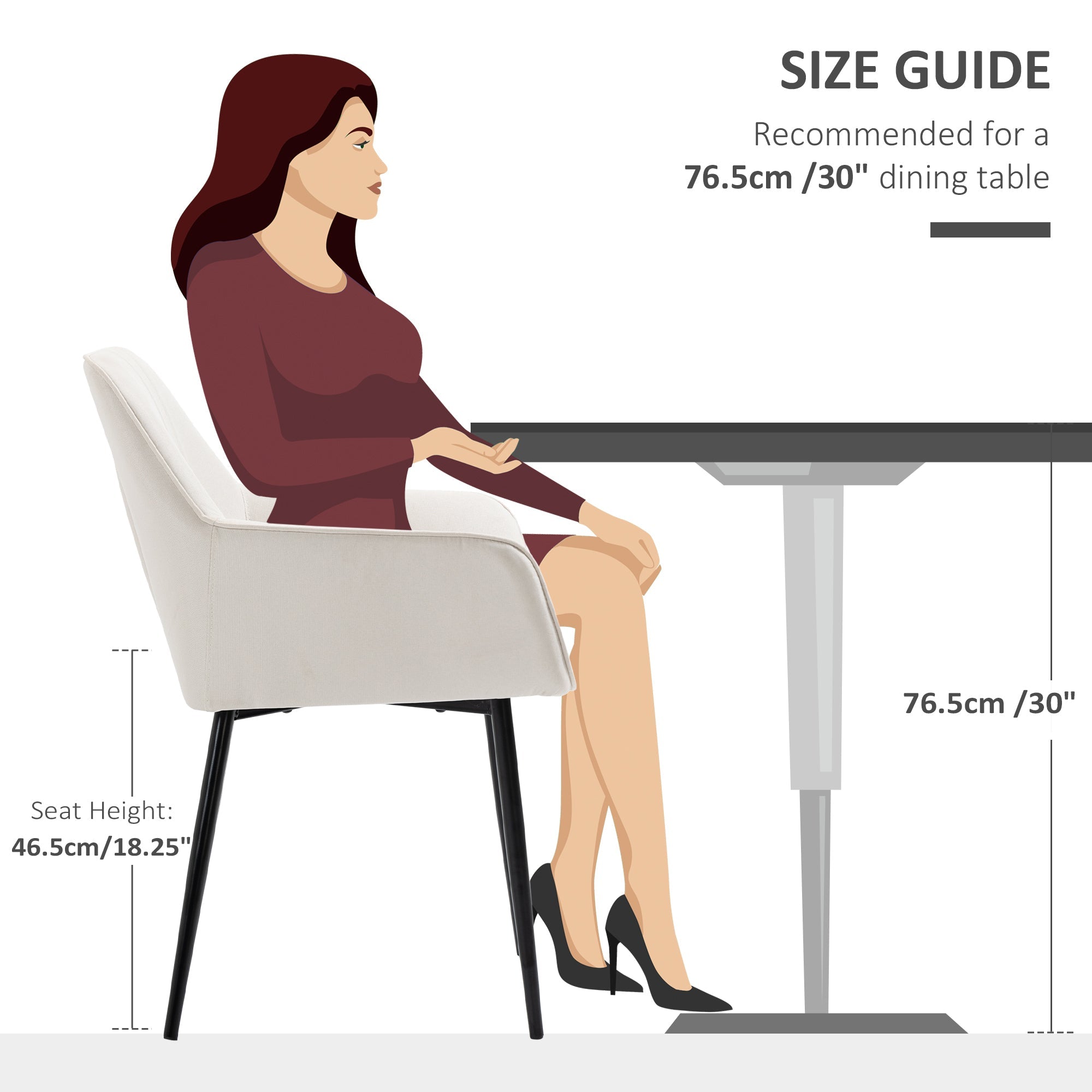 HOMCOM Stylish Dining Chairs Set of 2 Linen Fabric & Metal Legs Comfortable Upholstered Accent Chairs Beige