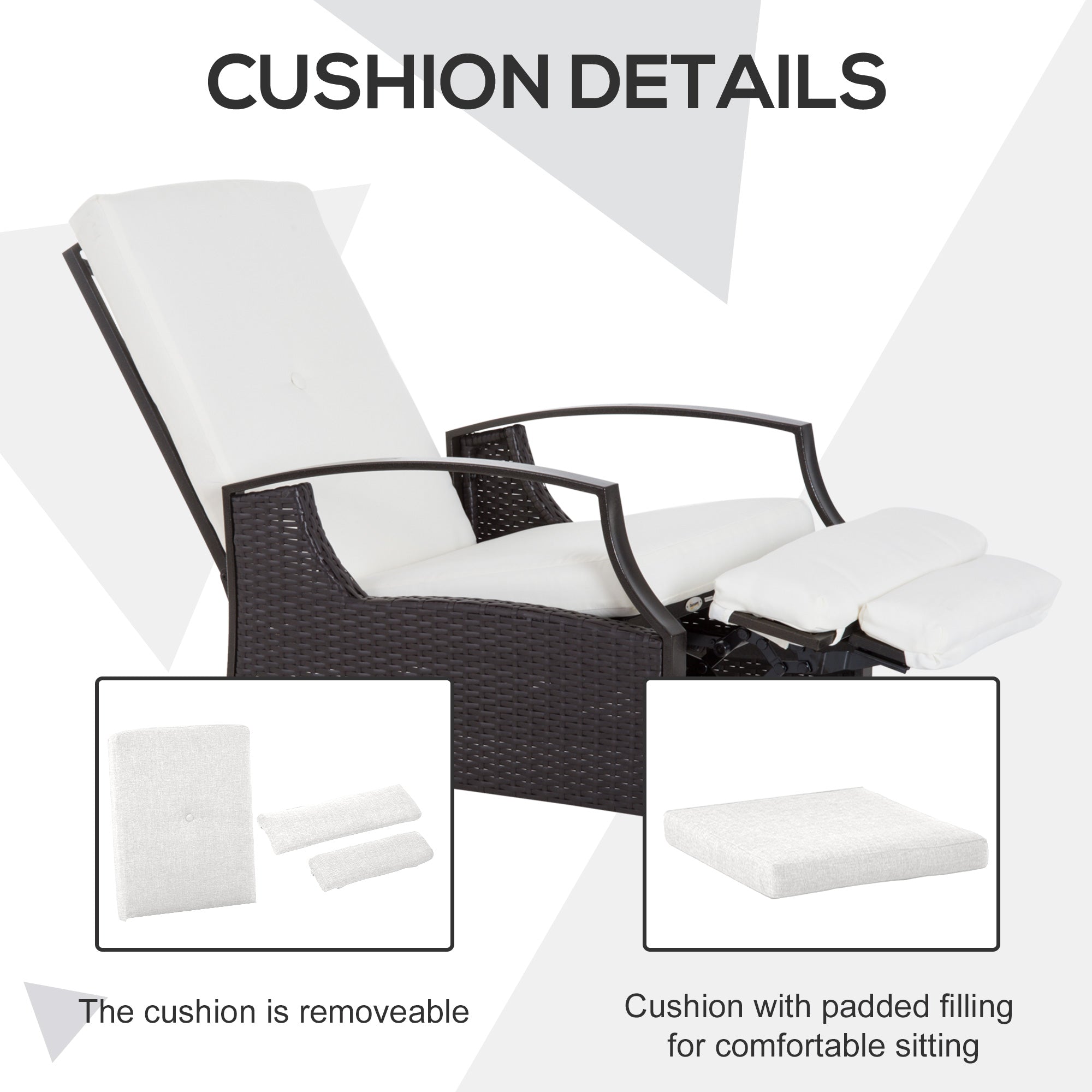 Outsunny Adjustable Outdoor Recliner with Cushion Wicker Cream White