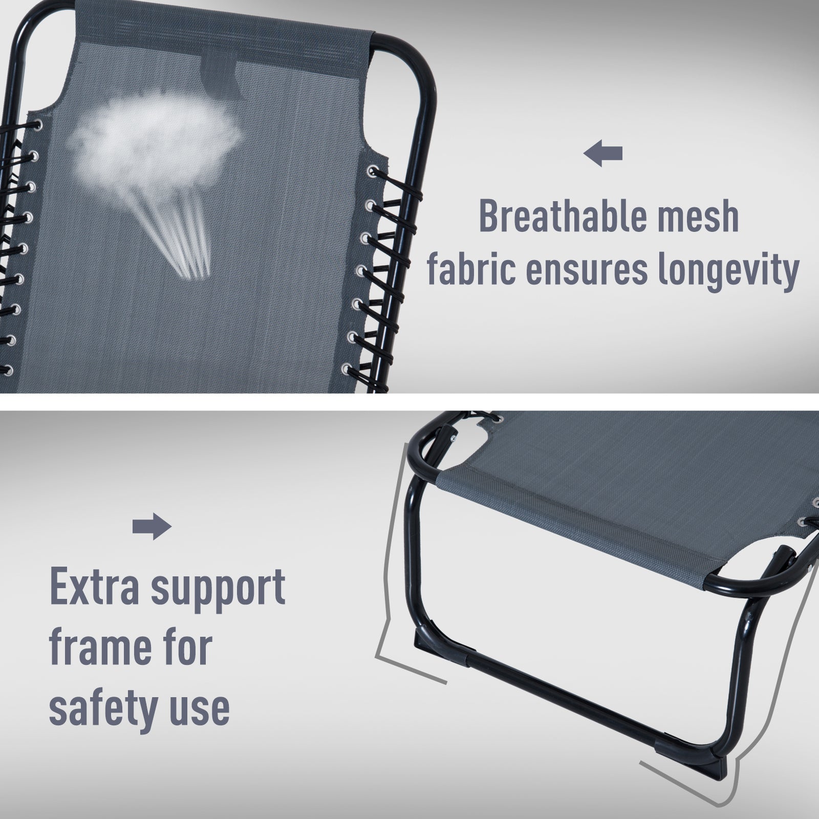 Outsunny Adjustable Folding Beach Bed 4-Level Reclining Lounger Lightweight Portable Camping Grey