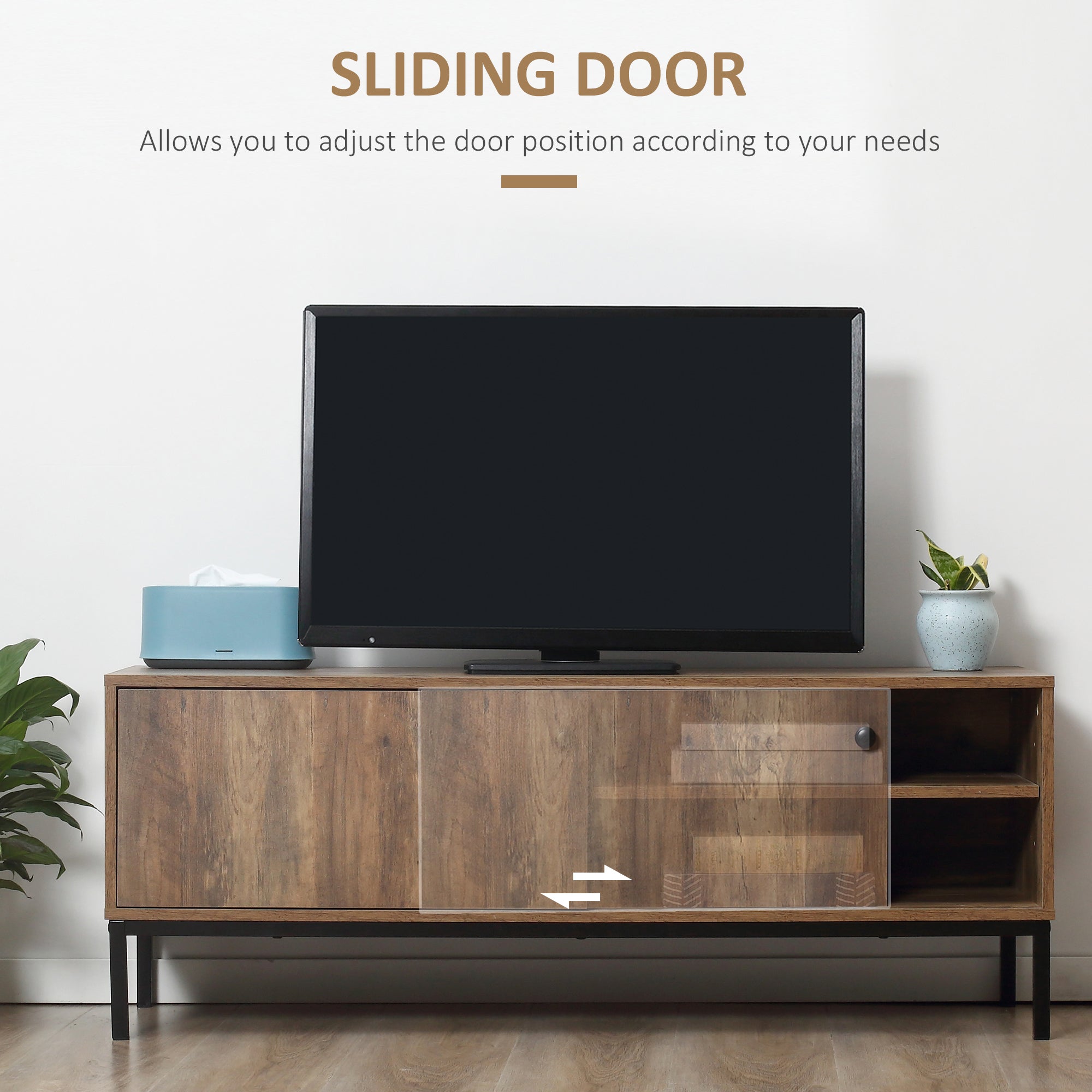 HOMCOM Vintage Flair: Retro TV Cabinet with 3 Compartments, Sliding Door Media Console for Living Room, Coffee Finish