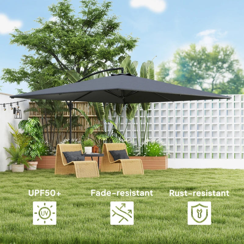 Rectangular Cantilever Parasol 111" x 150.4", Outdoor Garden Umbrella with Adjustable Tilt, UV Protection UPF50+, Grey