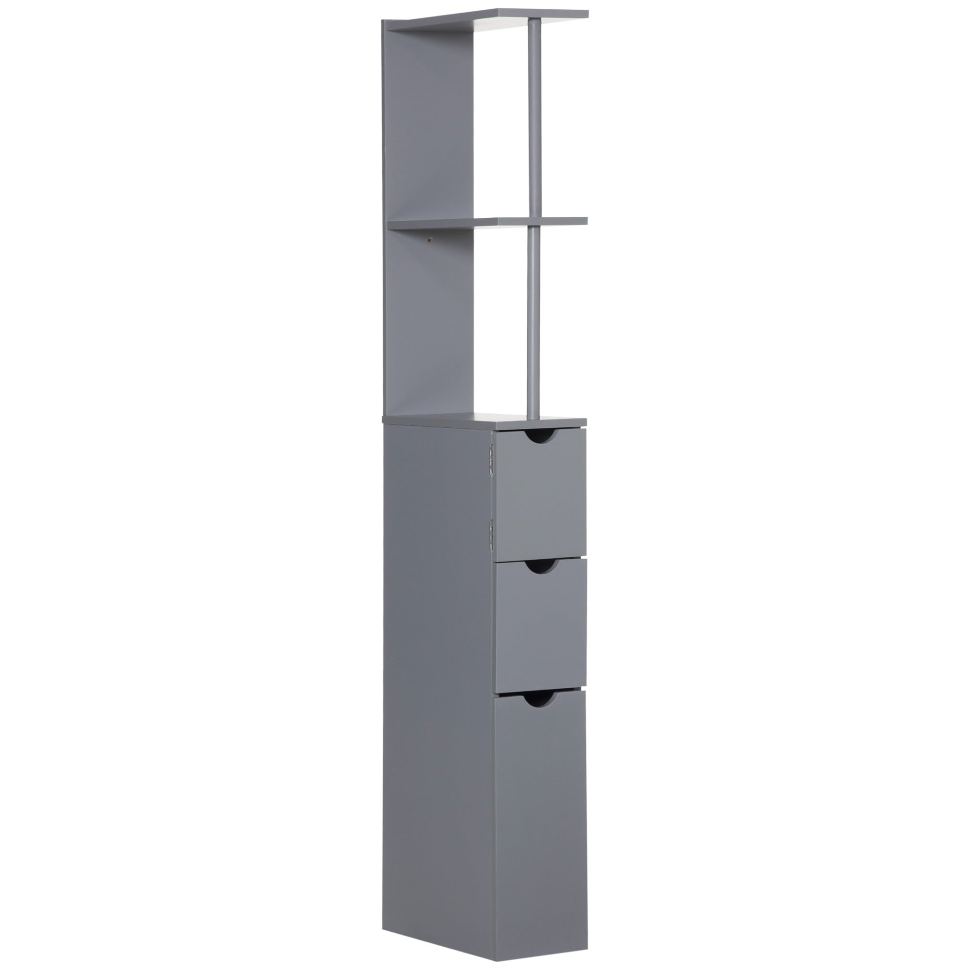 HOMCOM Space Saving Tall Bathroom Cabinet Grey Scrolled Cupboard Drawer Open Shelves Storage Design